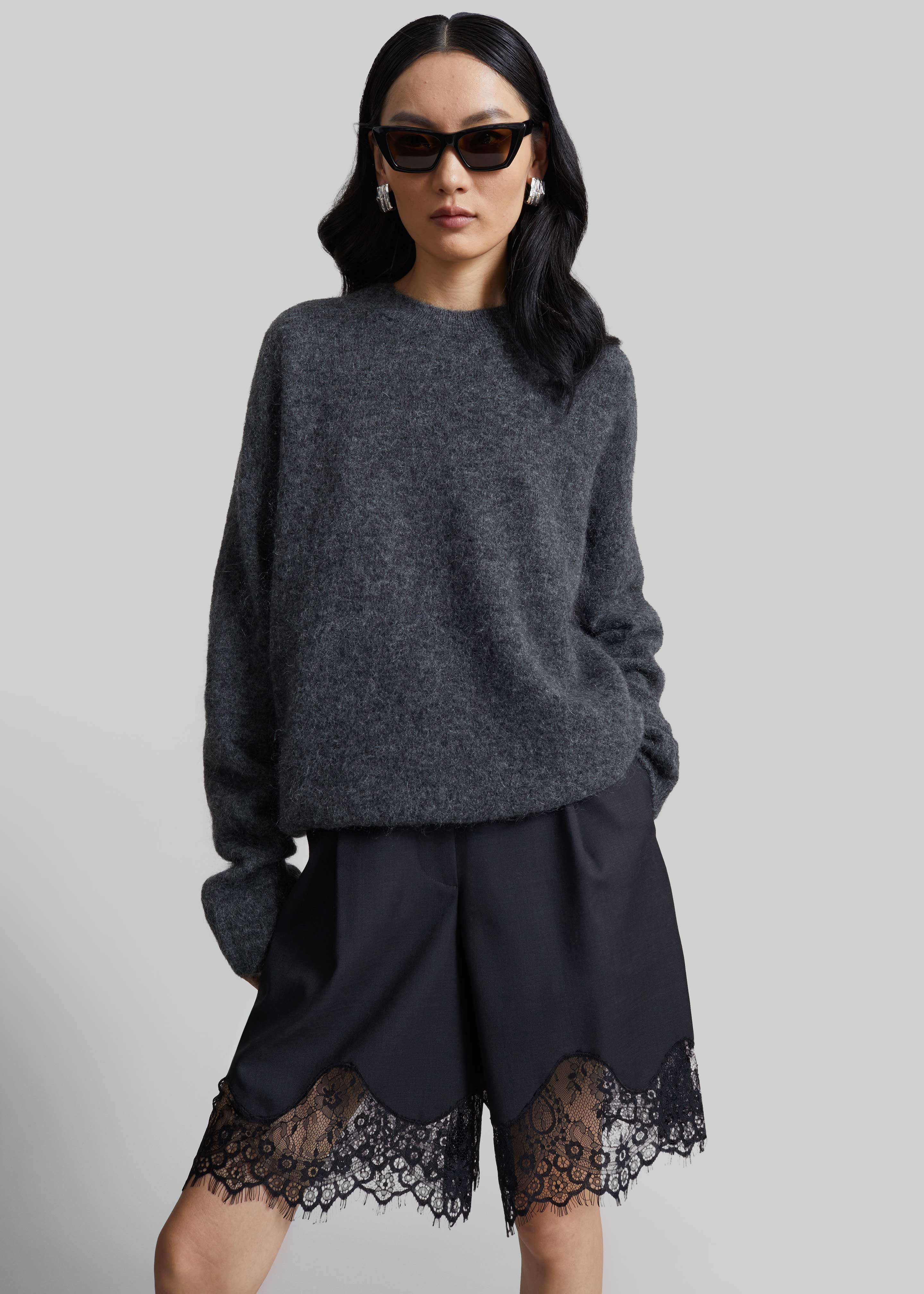 Timea Mohair Fuzzy Sweater - Dark Grey - 1