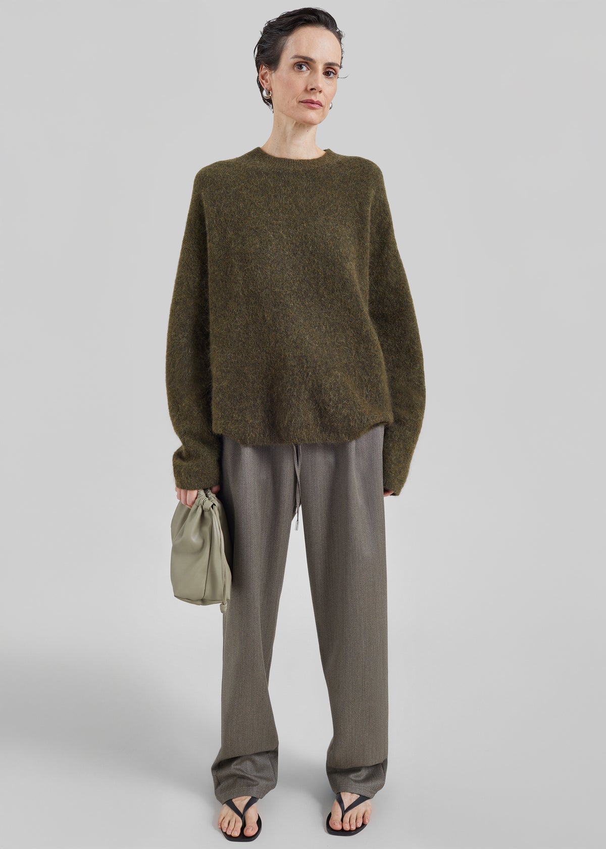 Timea Mohair Fuzzy Sweater - Dark Olive
