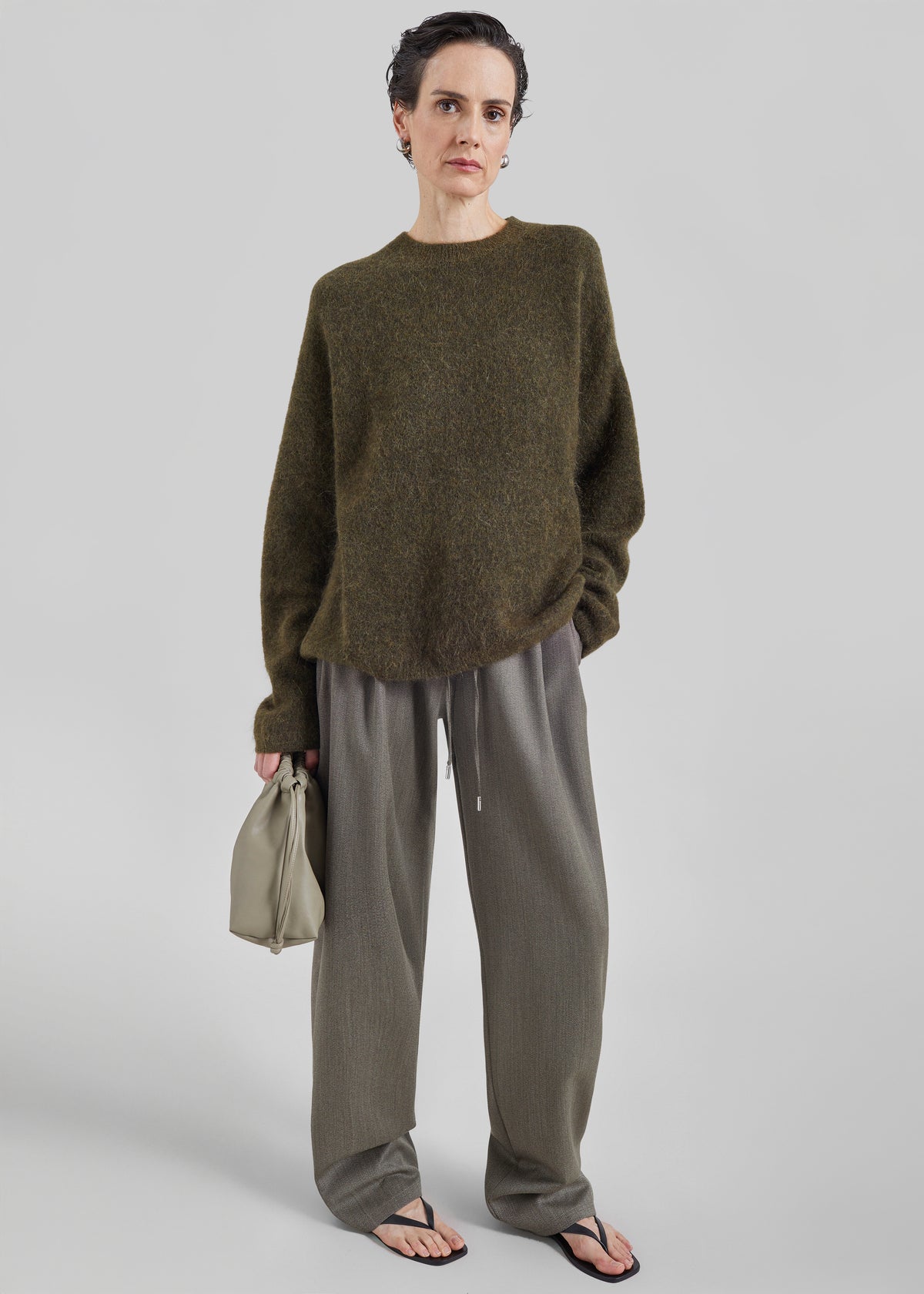 Timea Mohair Fuzzy Sweater - Dark Olive
