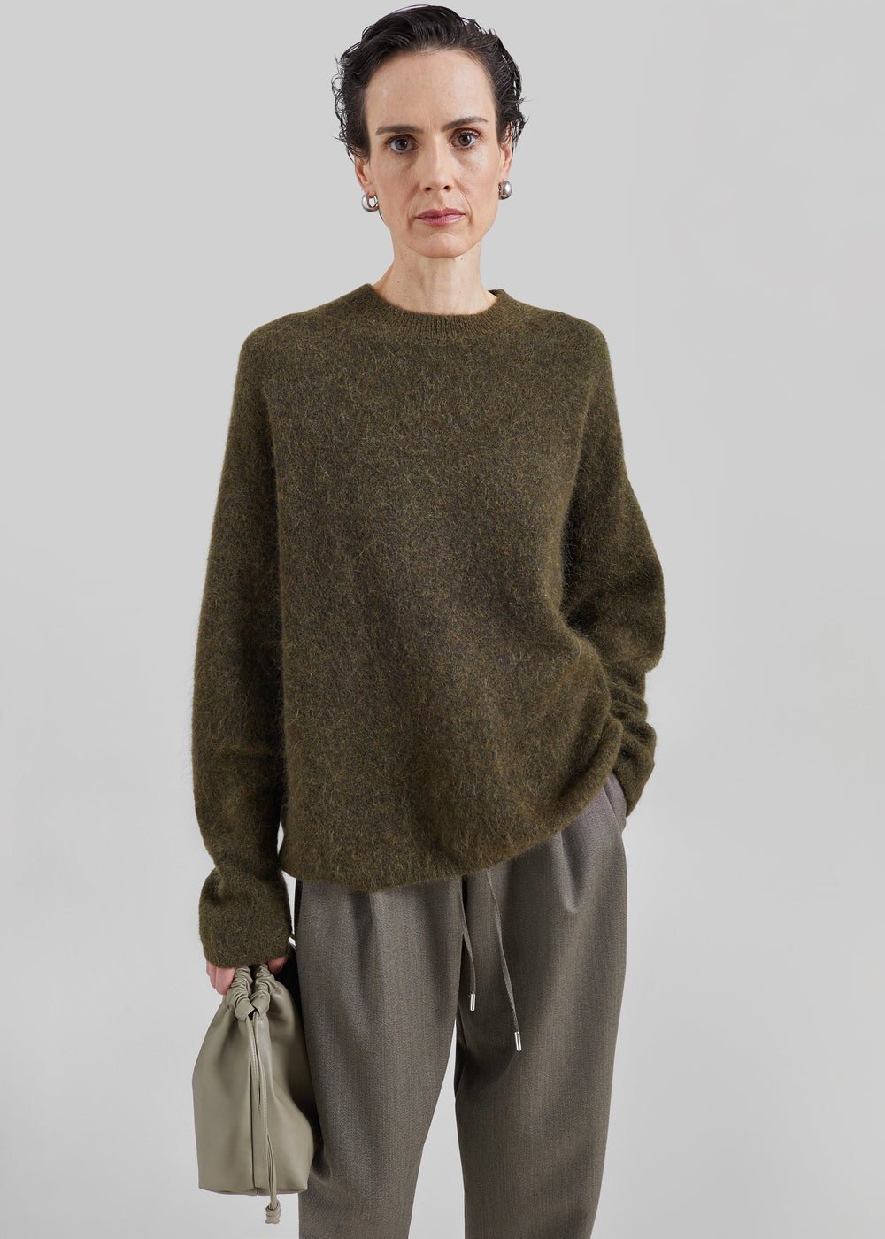 Timea Mohair Fuzzy Sweater - Dark Olive - 1