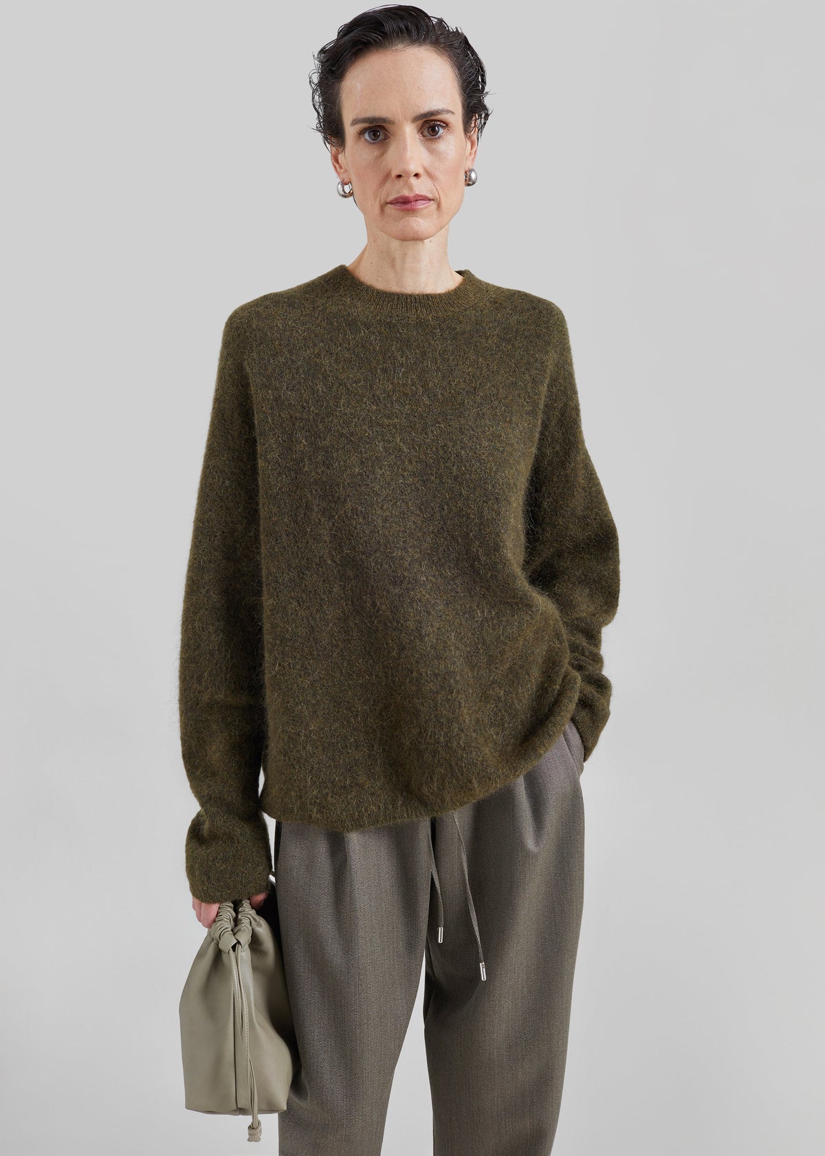 Timea Mohair Fuzzy Sweater - Dark Olive