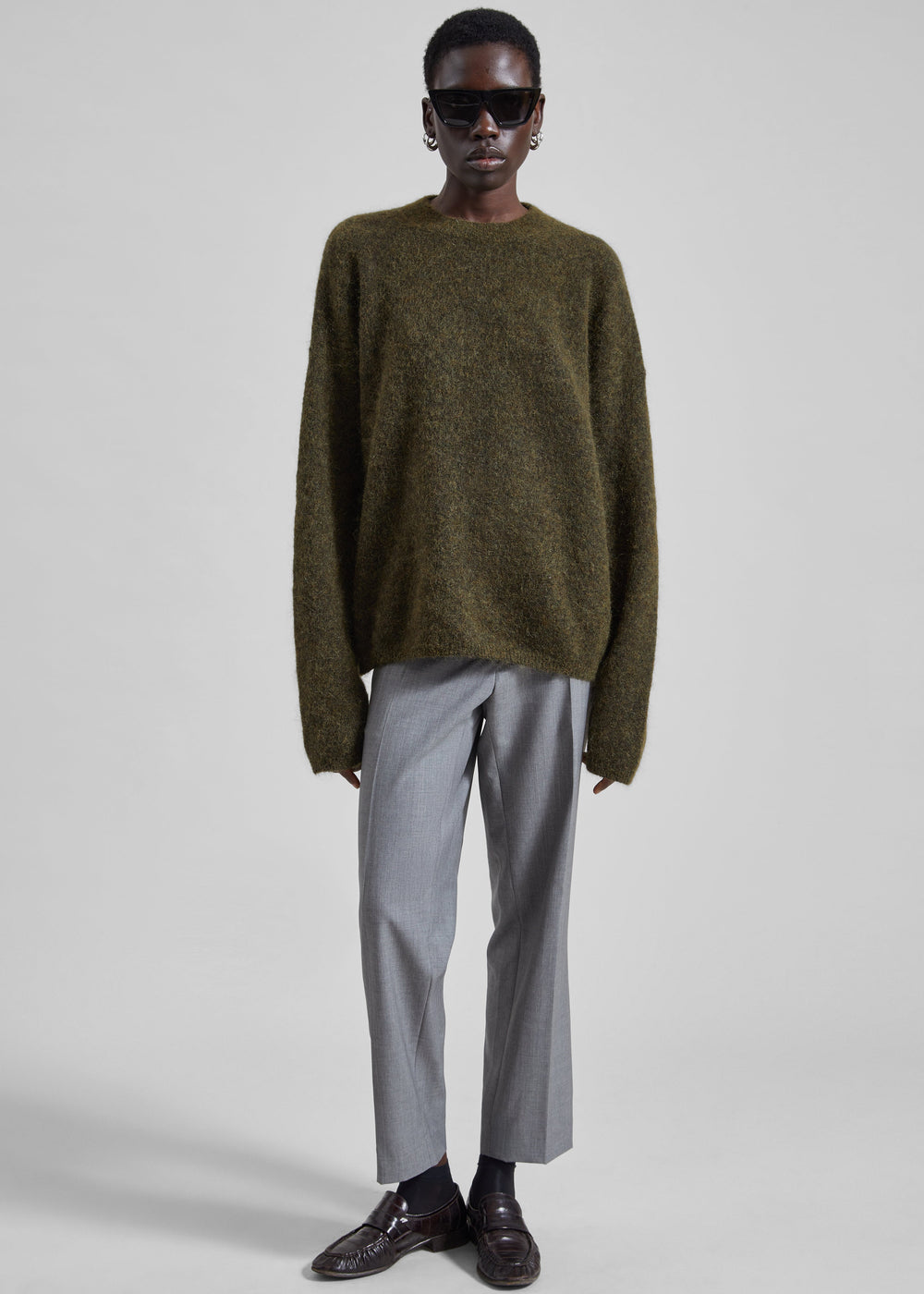 Timea Mohair Fuzzy Sweater - Dark Olive