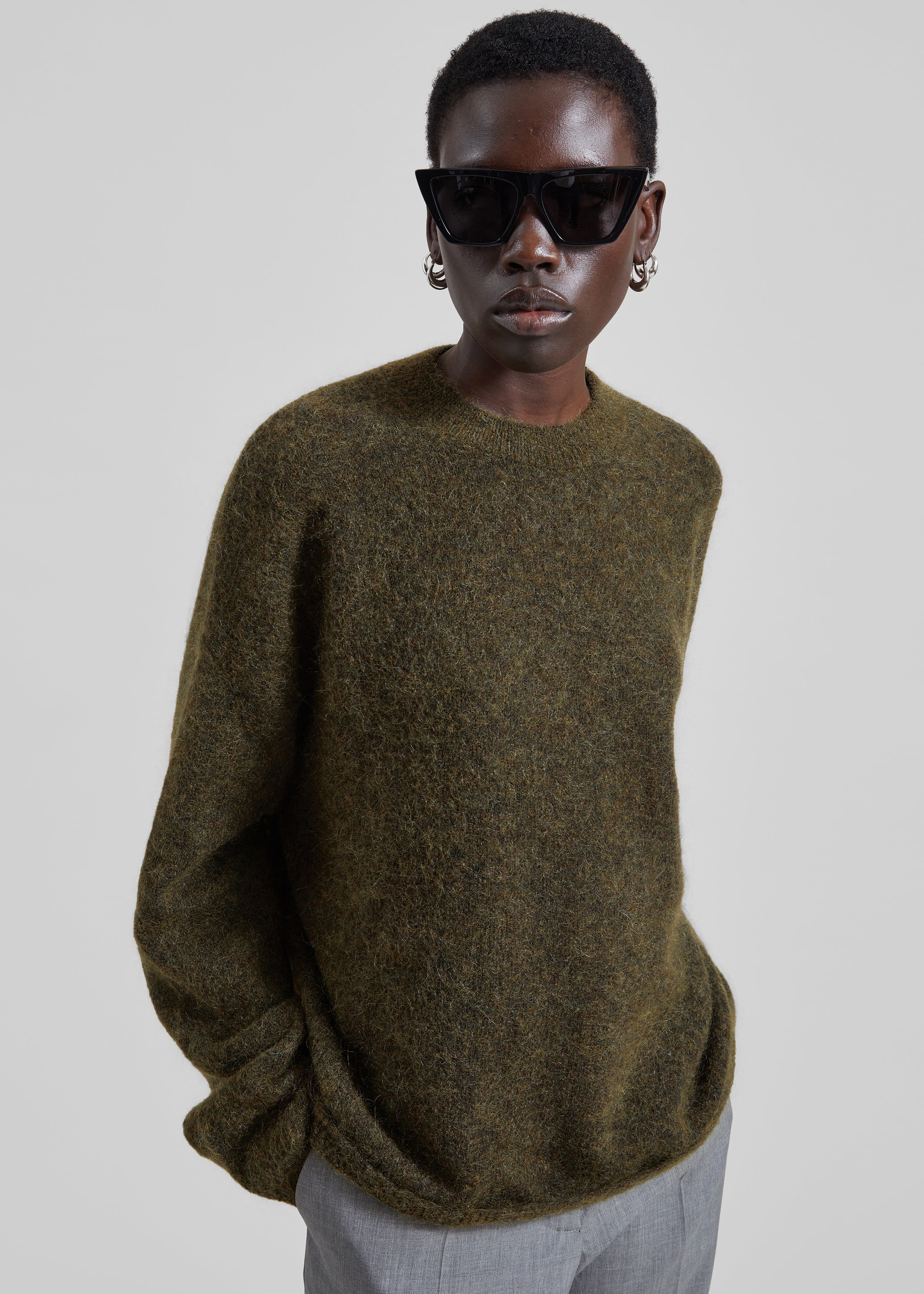 Timea Mohair Fuzzy Sweater - Dark Olive - 2