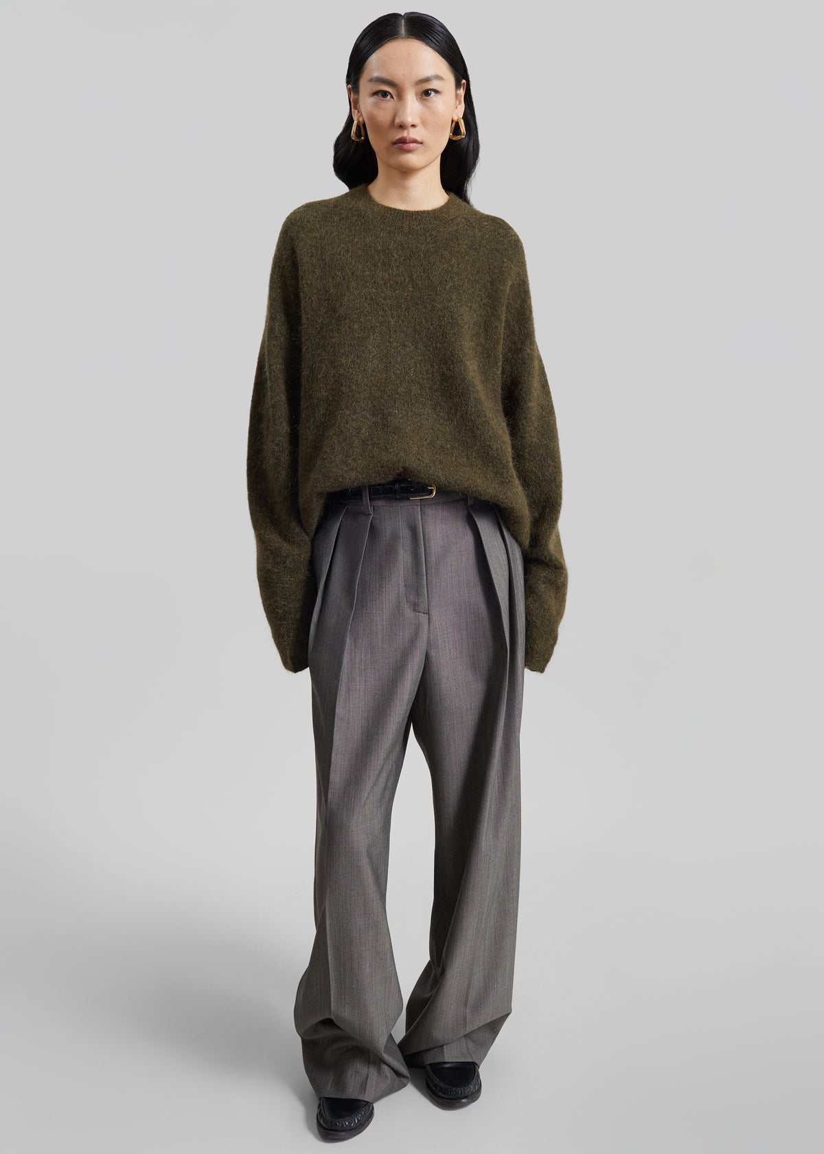 Timea Mohair Fuzzy Sweater - Dark Olive - 5