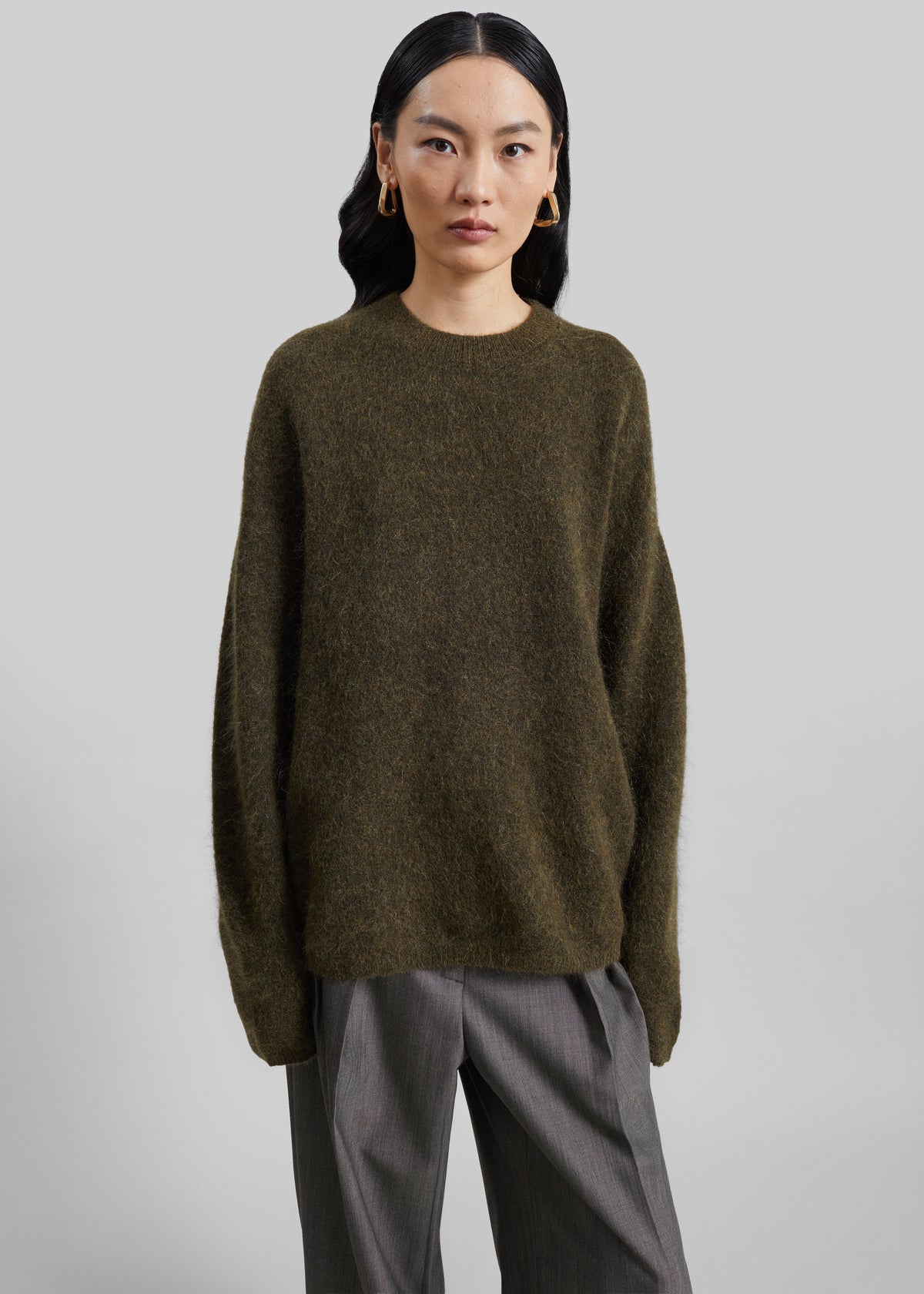 Timea Mohair Fuzzy Sweater - Dark Olive - 8