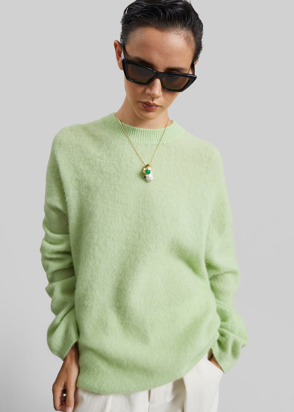 Timea Mohair Fuzzy Sweater - Lime
