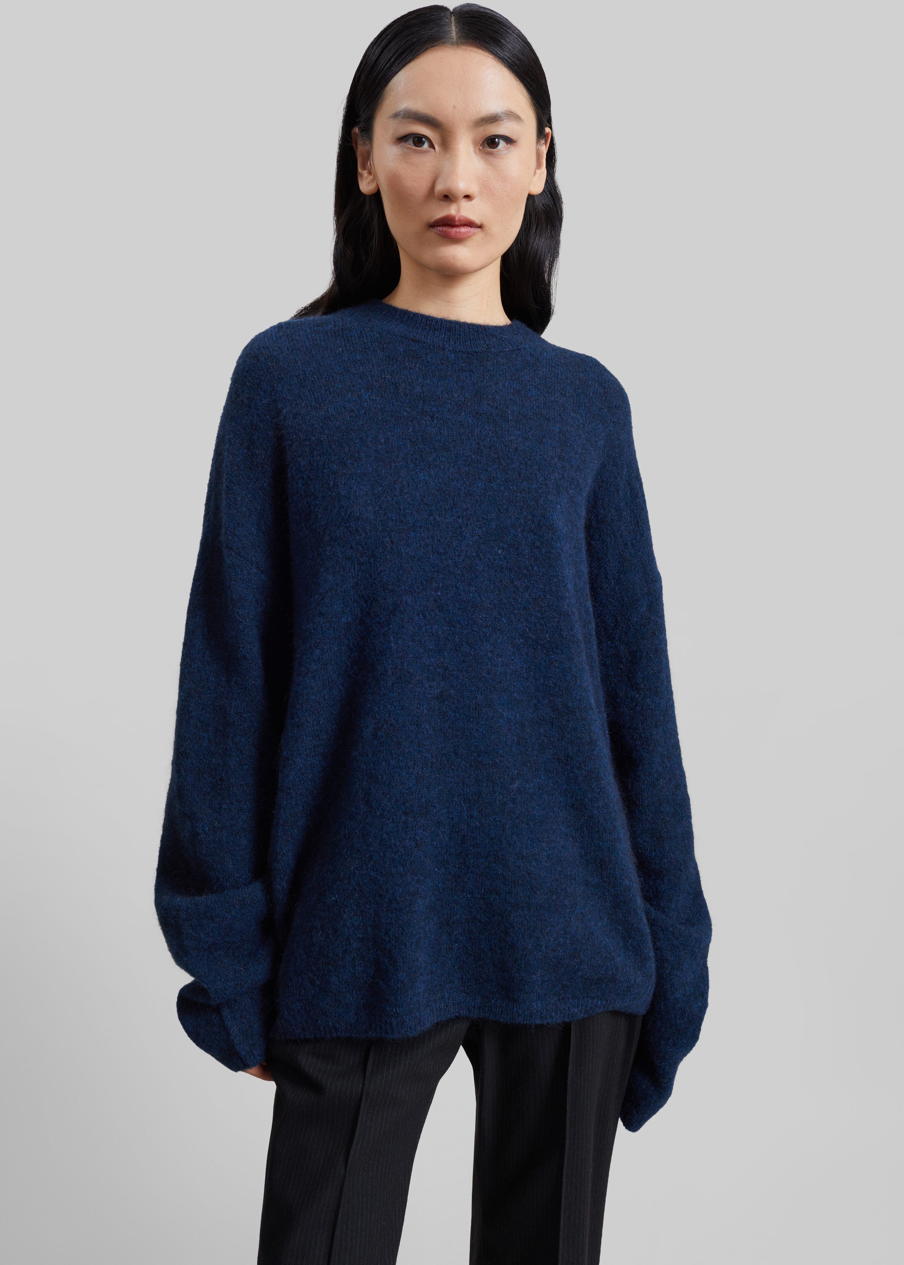 Timea Mohair Fuzzy Sweater - Navy - 1