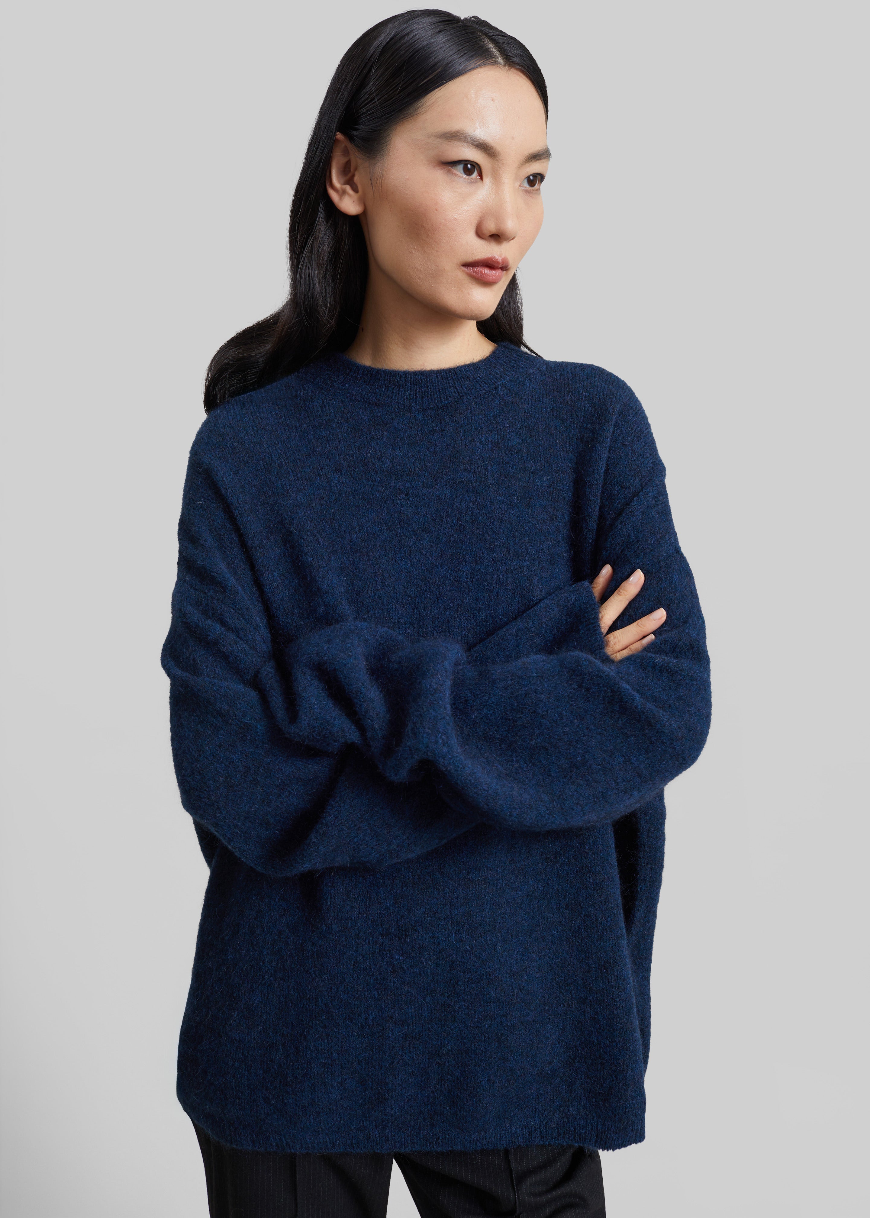 Timea Mohair Fuzzy Sweater - Navy - 4