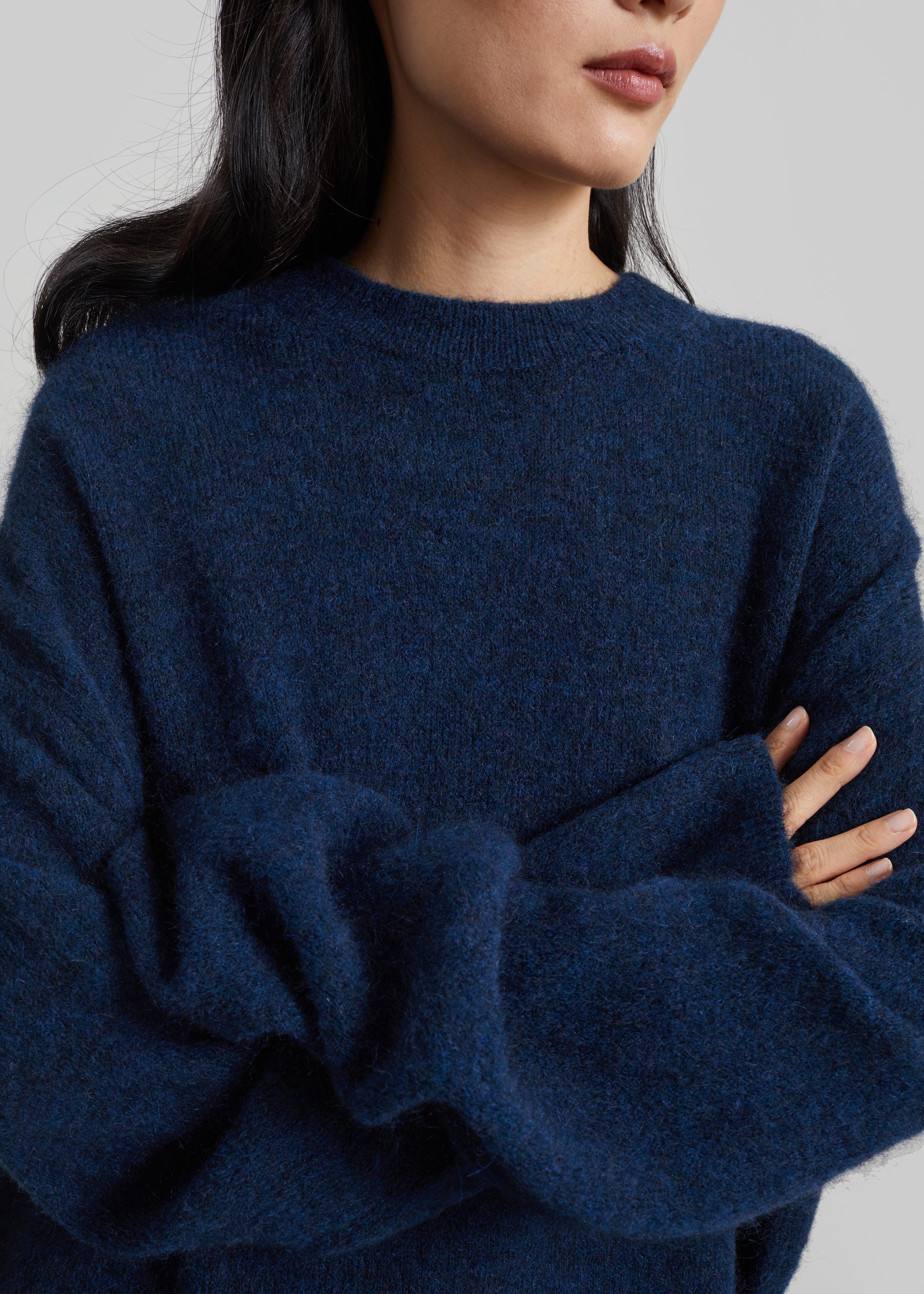 Timea Mohair Fuzzy Sweater - Navy - 2