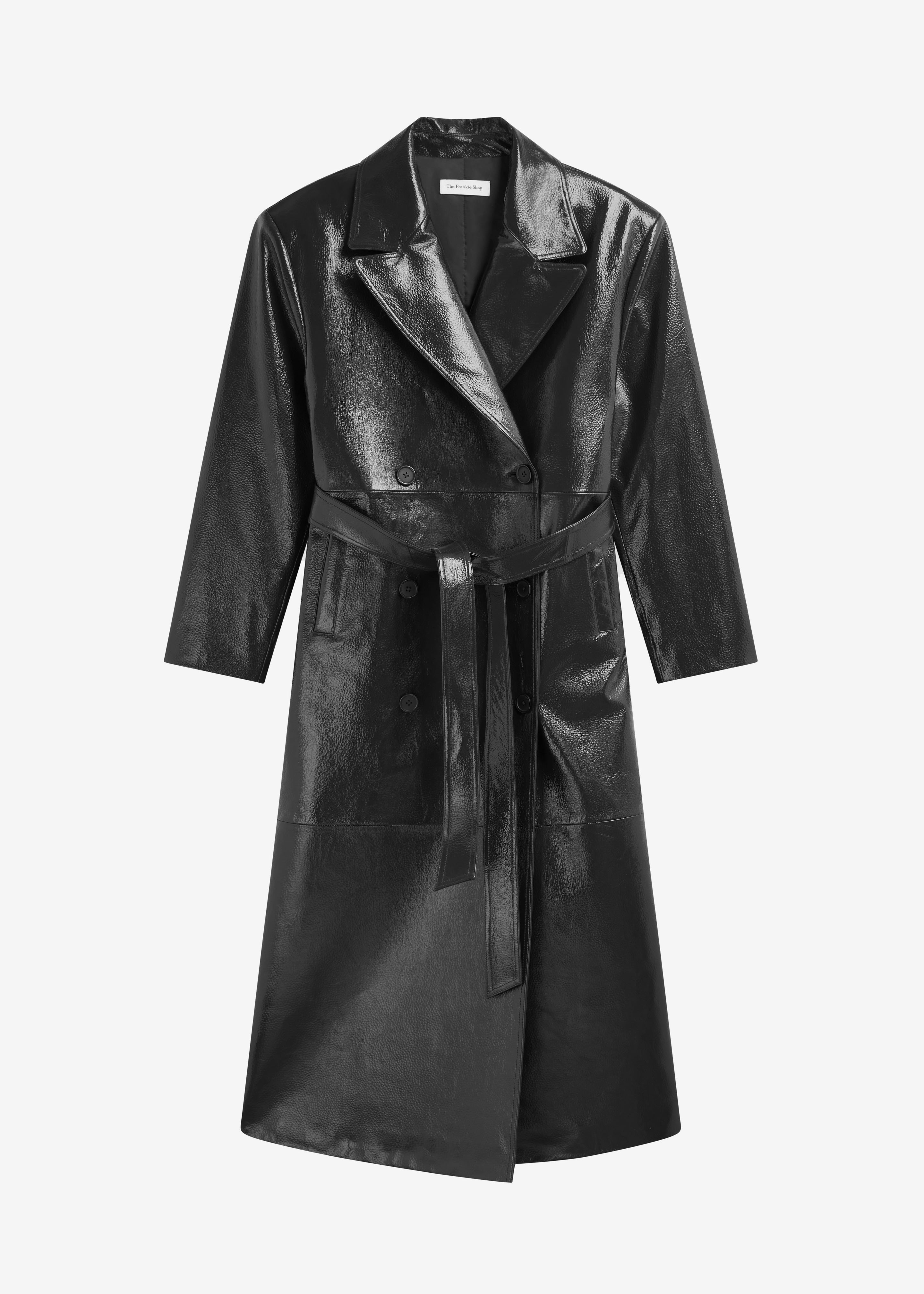 Tina Crackled Faux Leather Trench Coat - Black - 6