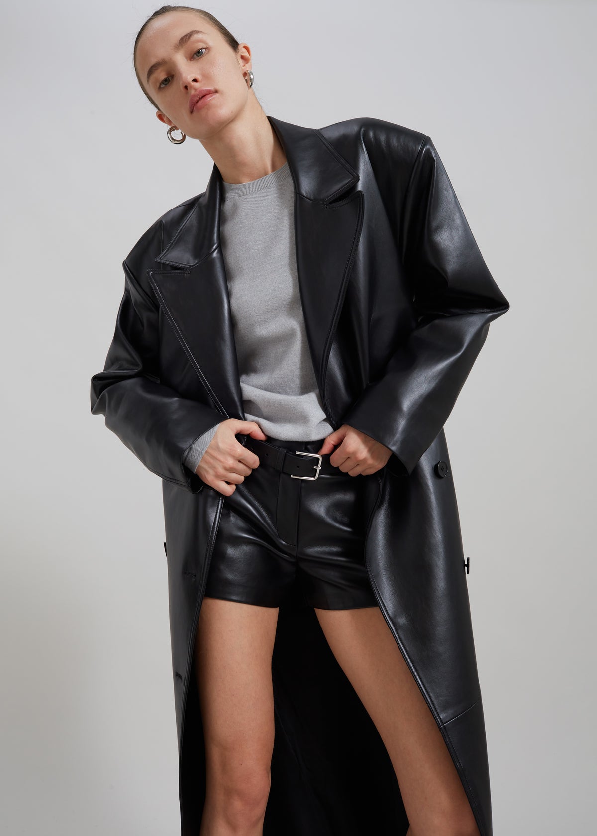 Tina Faux Leather Trench Coat Black – The Frankie Shop Europe