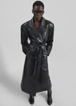 Tina Faux Leather Trench Coat - Black