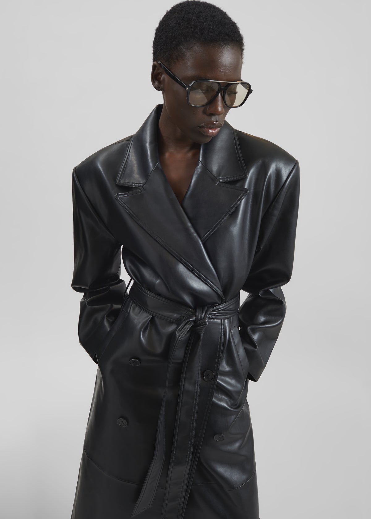 Tina Faux Leather Trench Coat - Black - 10