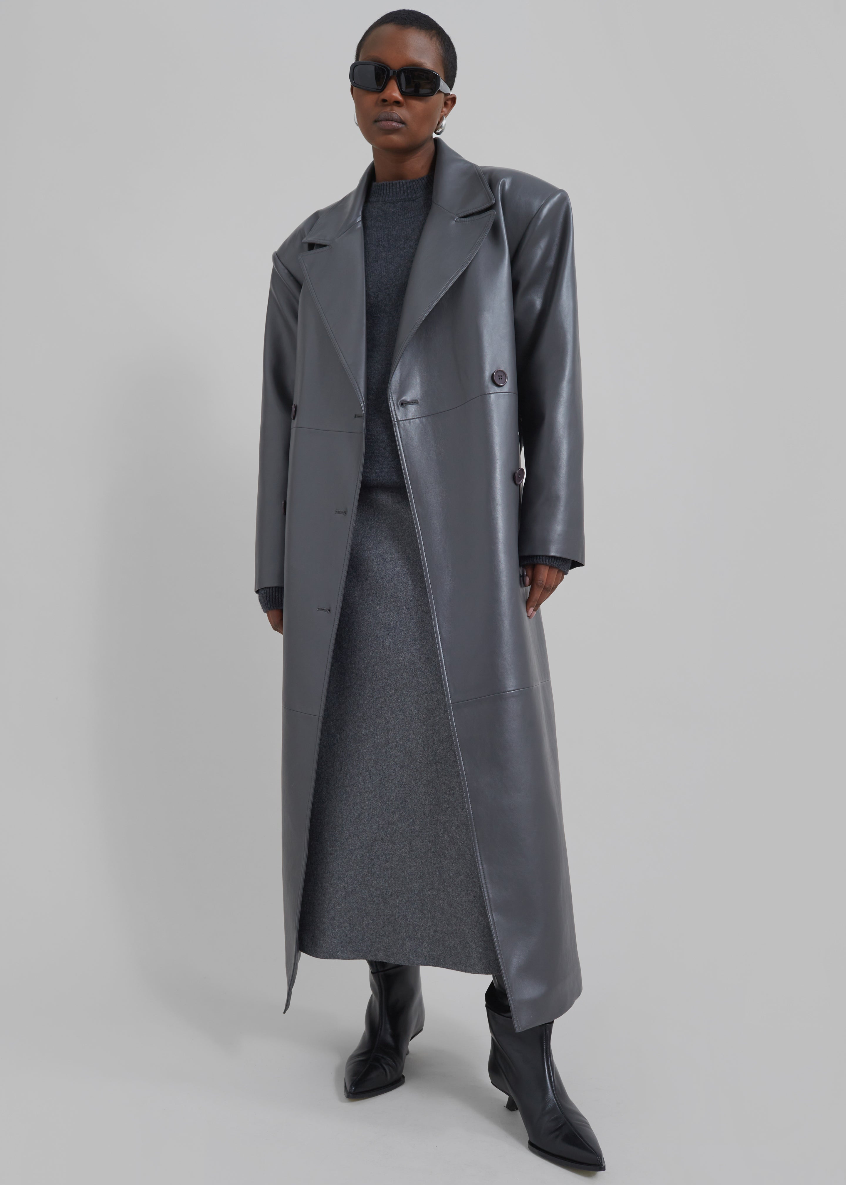 Tina Faux Leather Trench Coat - Grey – Frankie Shop Europe