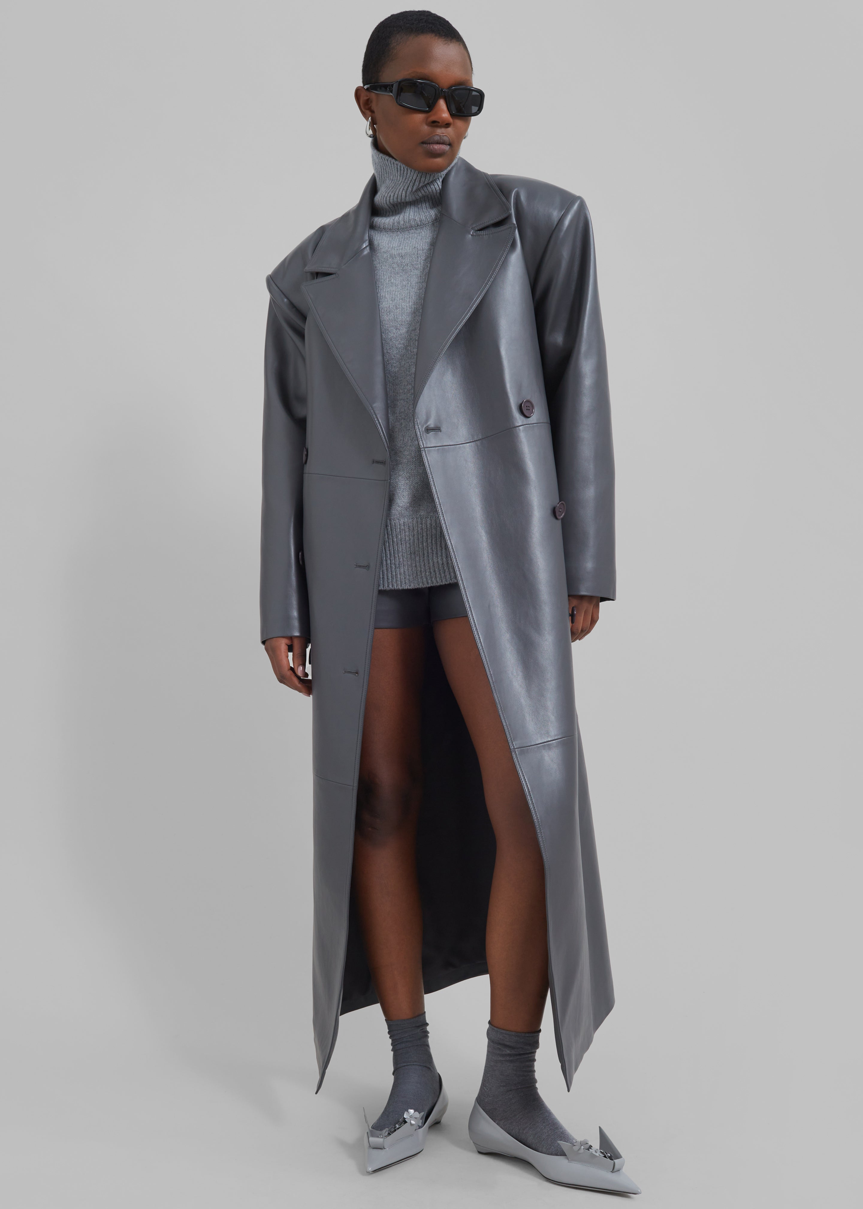 Tina Faux Leather Trench Coat - Grey – Frankie Shop Europe