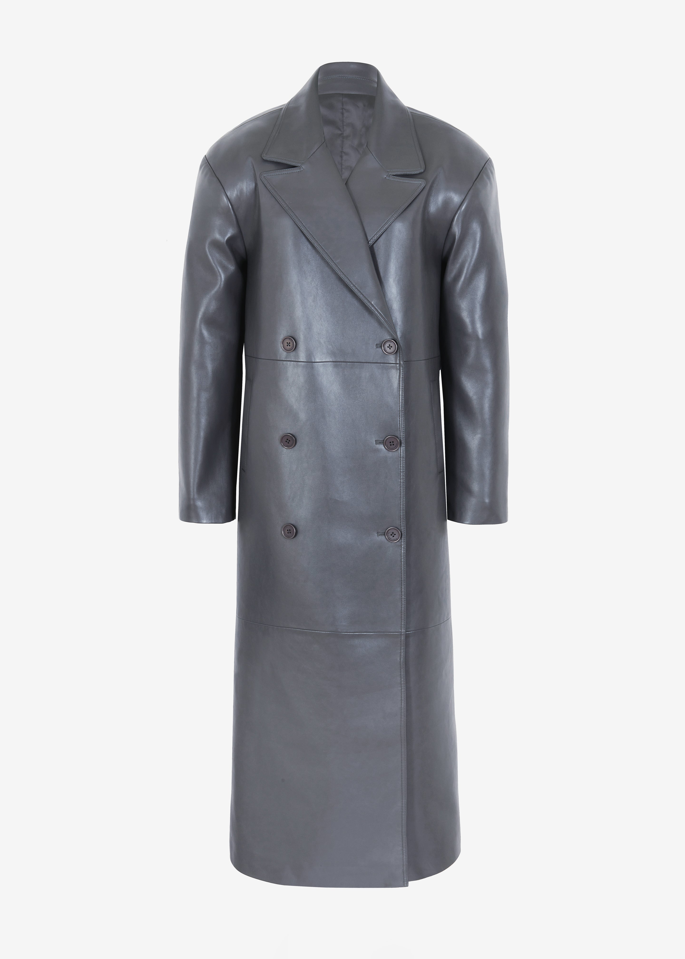 Tina Faux Leather Trench Coat - Grey - 10