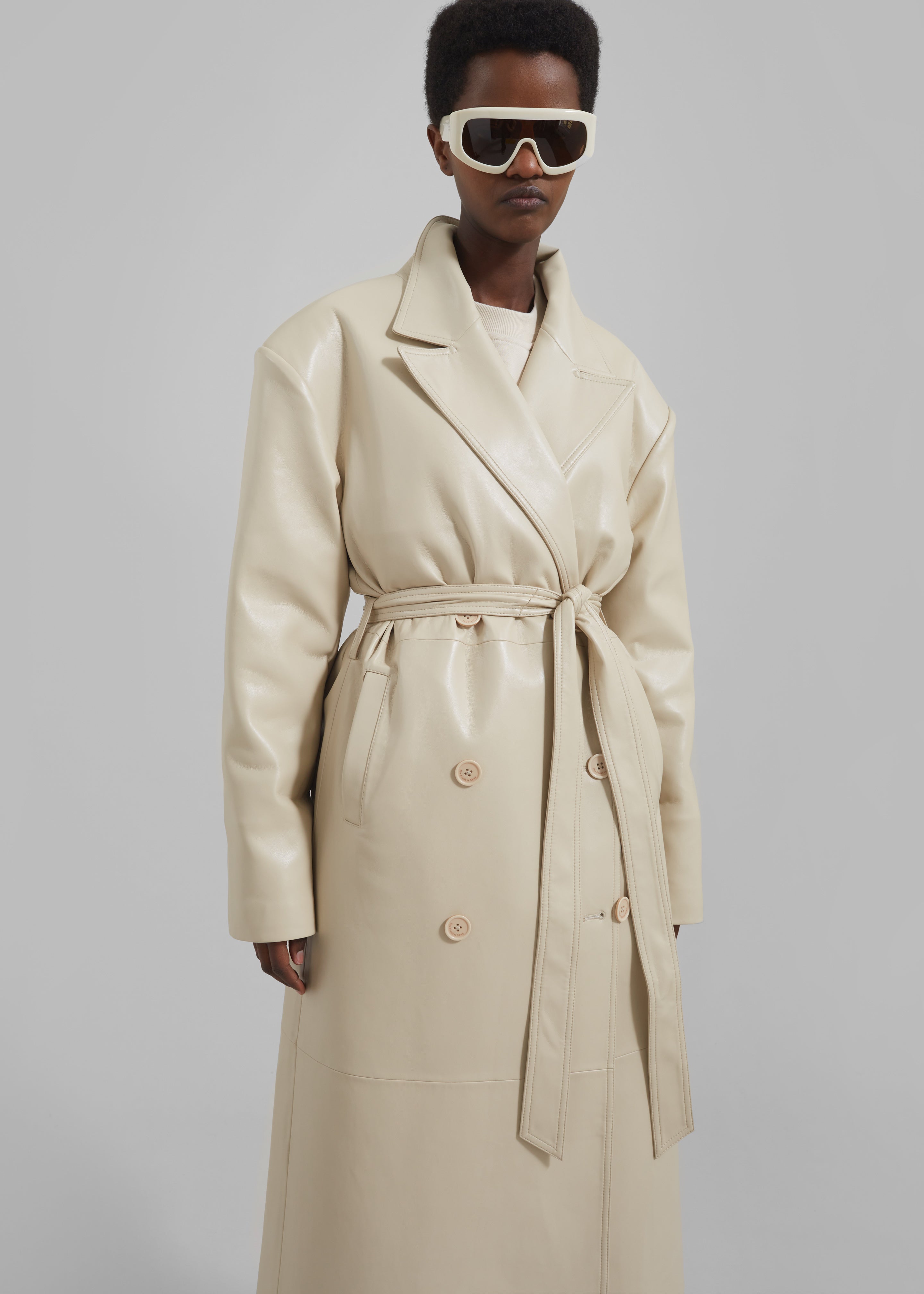 Tina Faux Leather Trench Coat - Mastic - 7