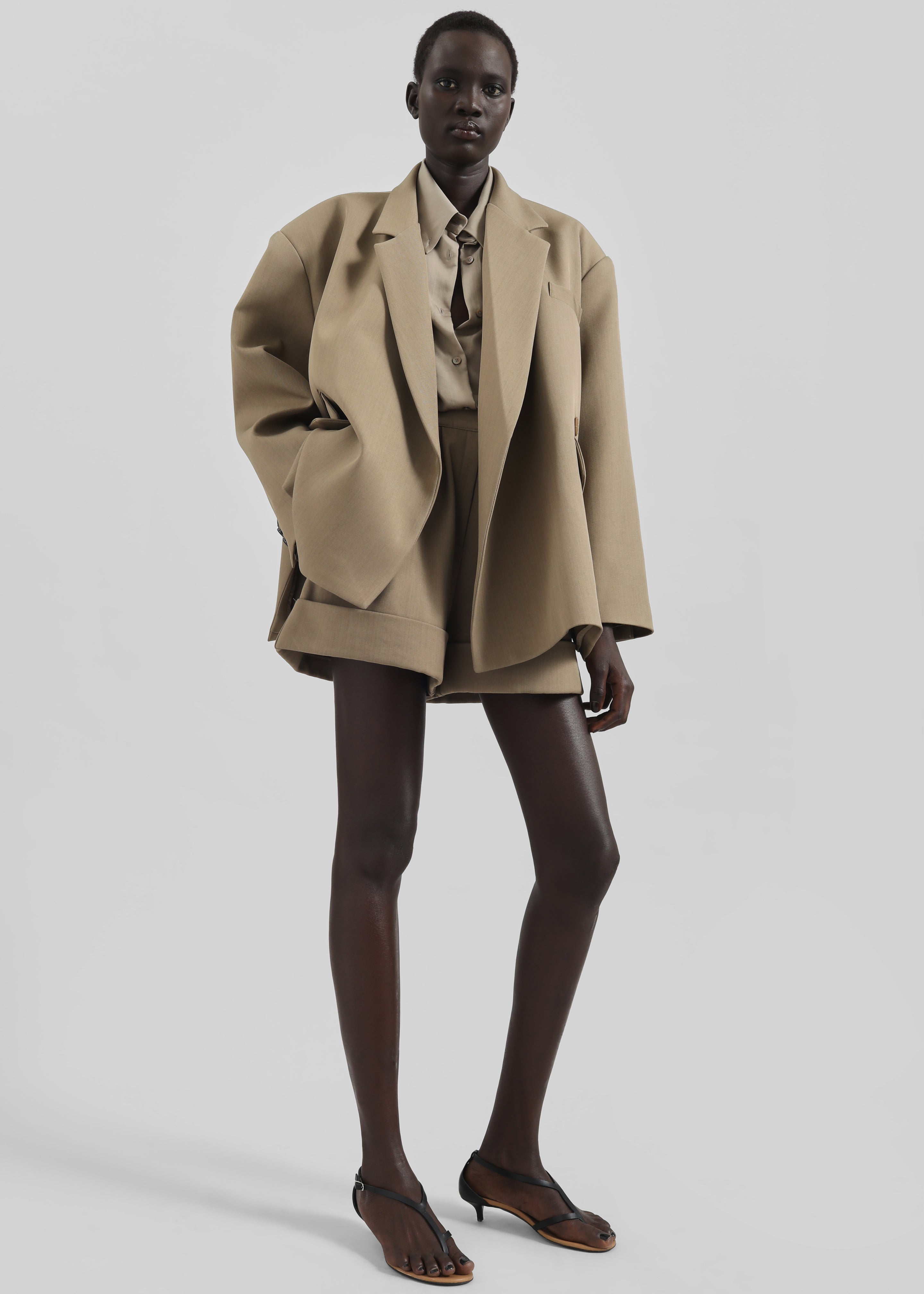 Tolmer Boxy Wrap Blazer - Taupe Melange - 5
