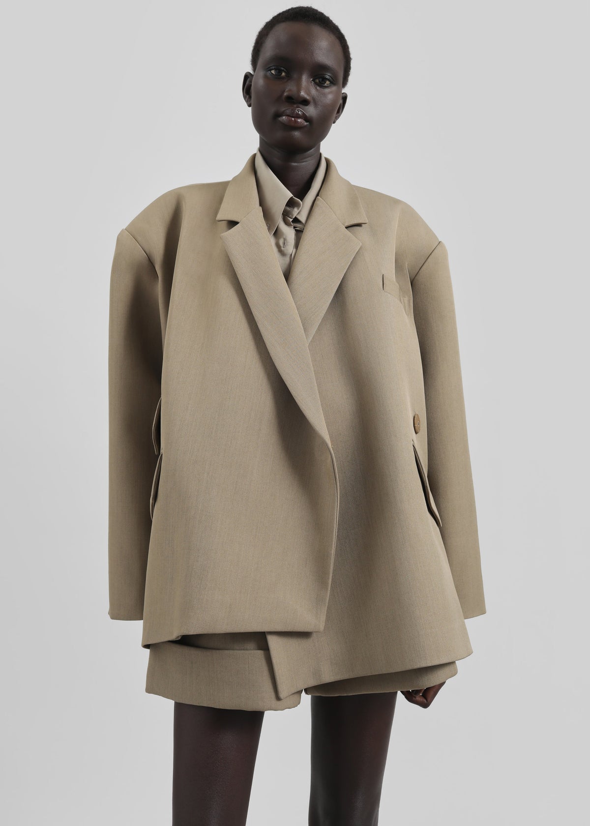 Tolmer Boxy Wrap Blazer - Taupe Melange - 6
