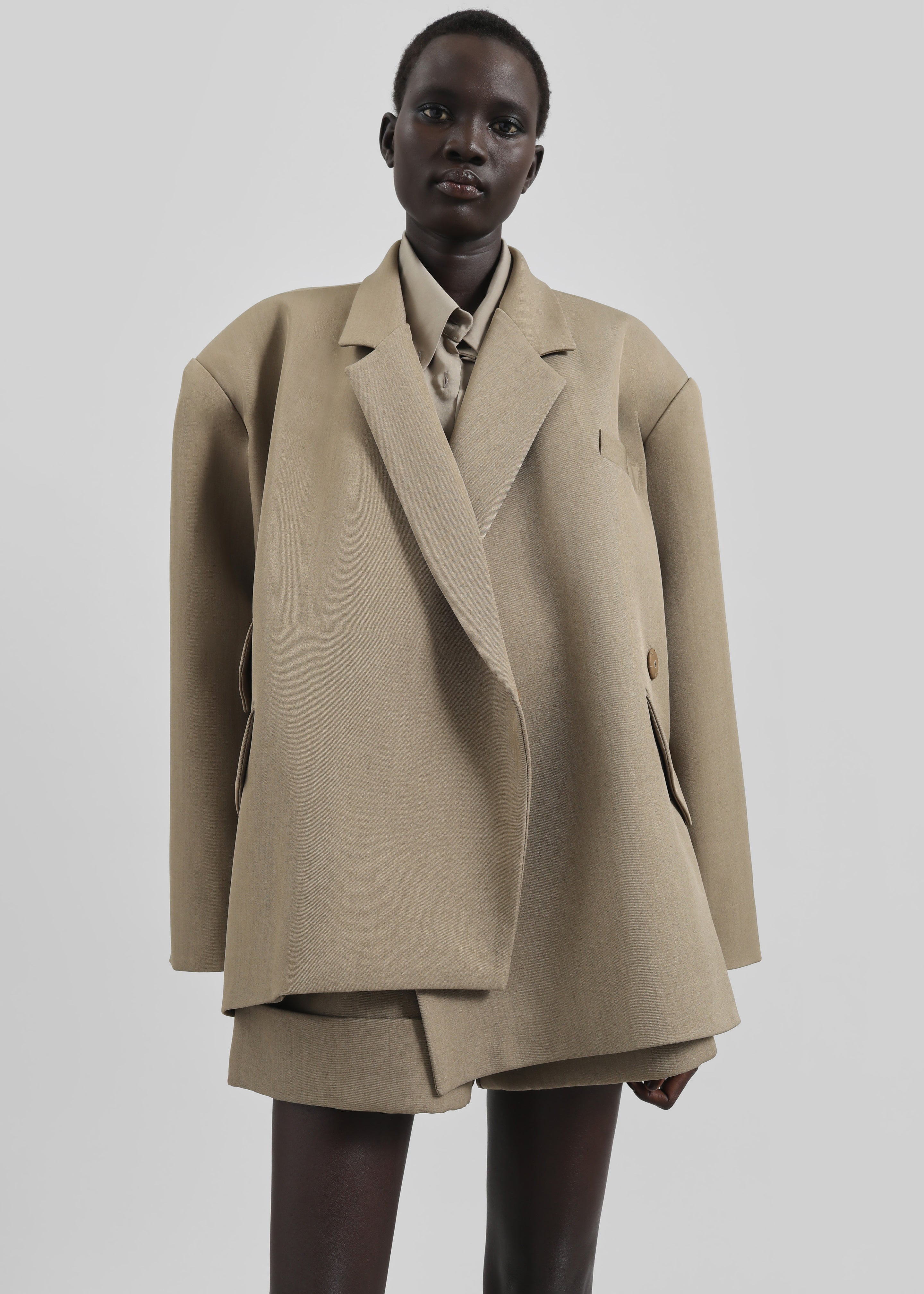 Tolmer Boxy Wrap Blazer - Taupe Melange - 6