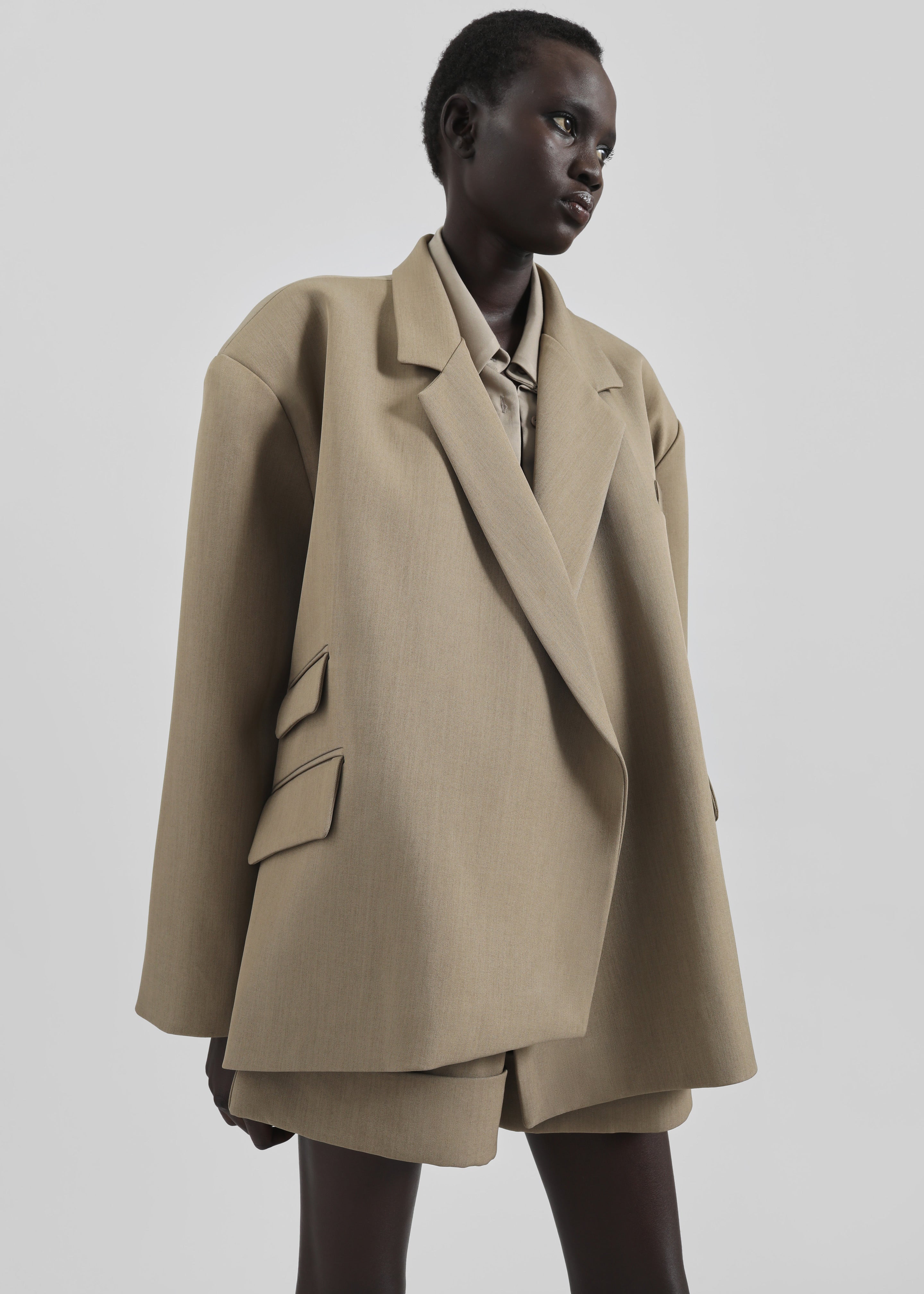 Tolmer Boxy Wrap Blazer - Taupe Melange - 4
