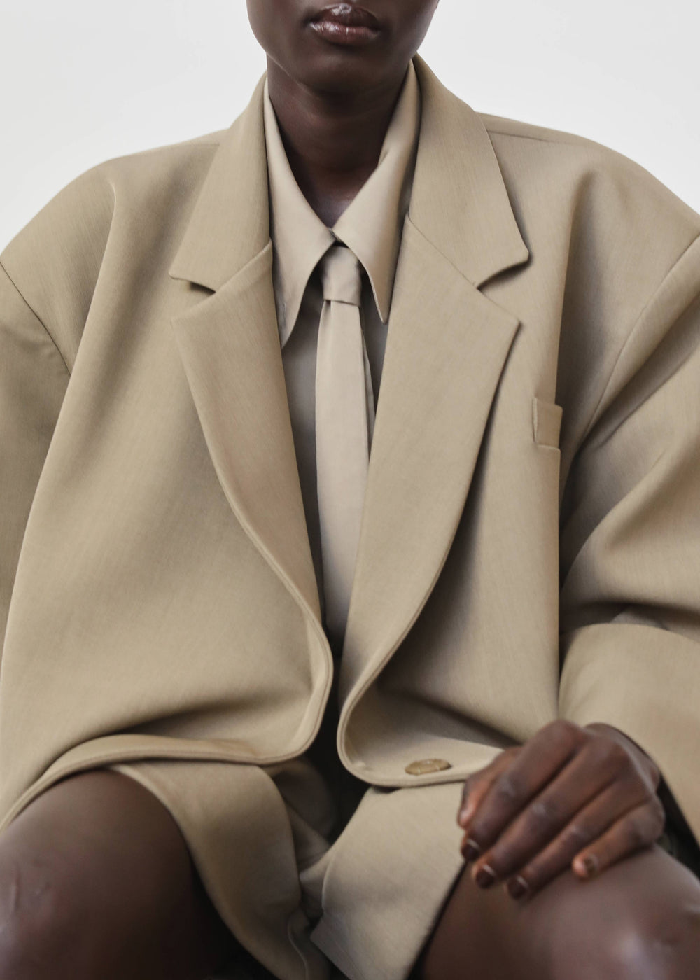 Silvan Neck Tie Shirt - Taupe - 1
