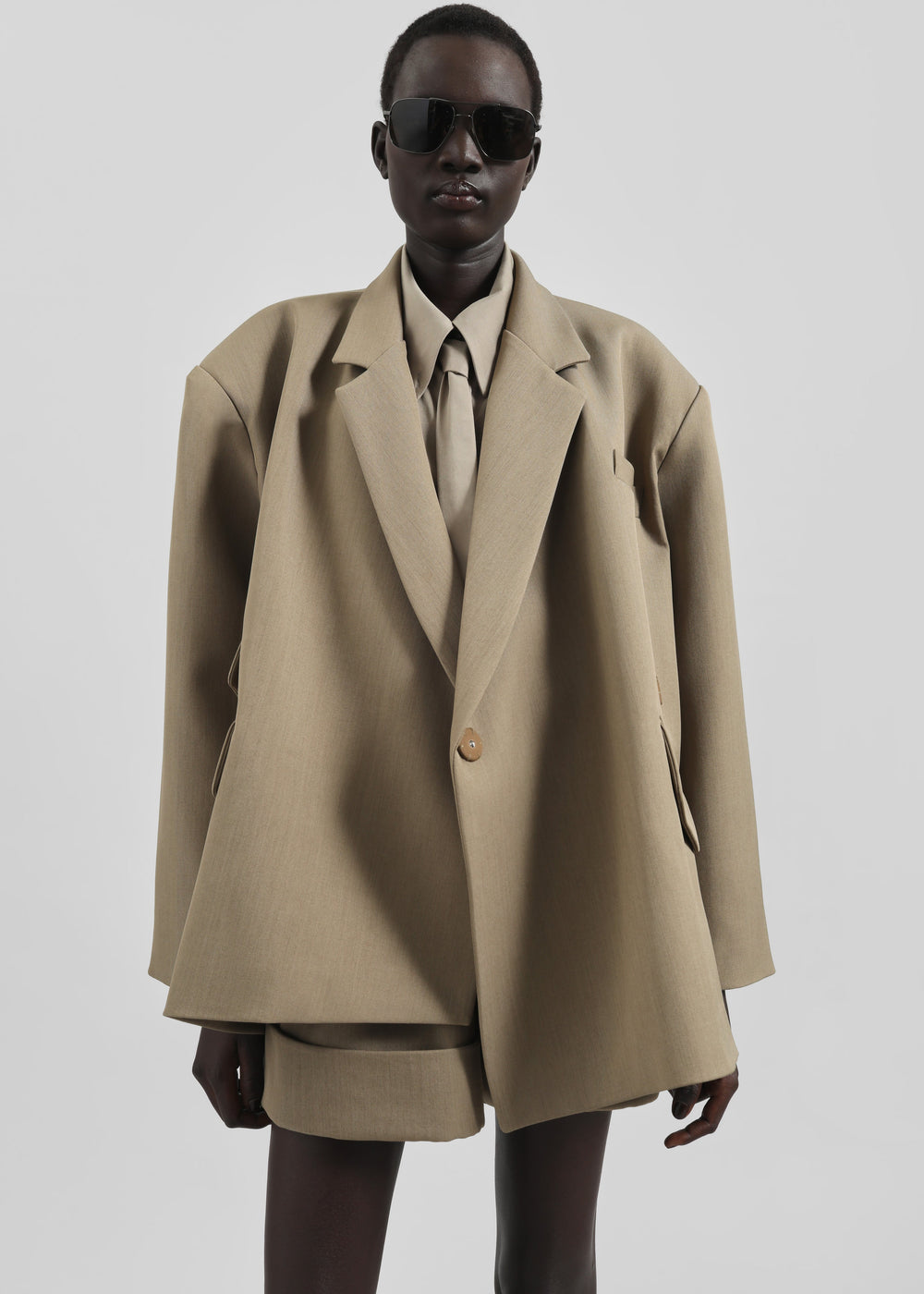 Tolmer Boxy Wrap Blazer - Taupe Melange - 1