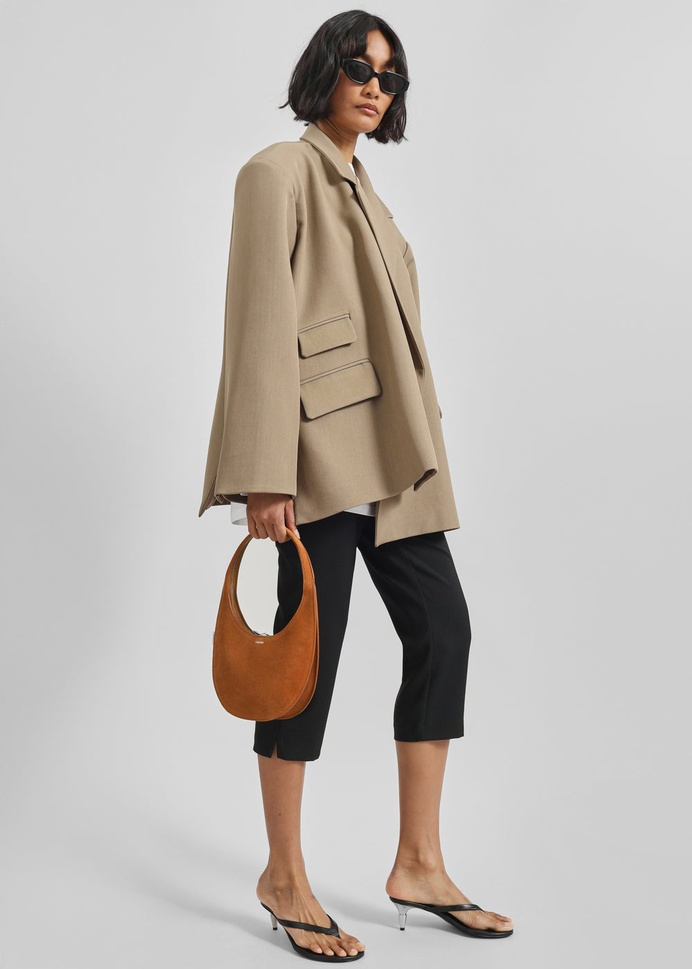 Tolmer Boxy Wrap Blazer - Taupe Melange - 1
