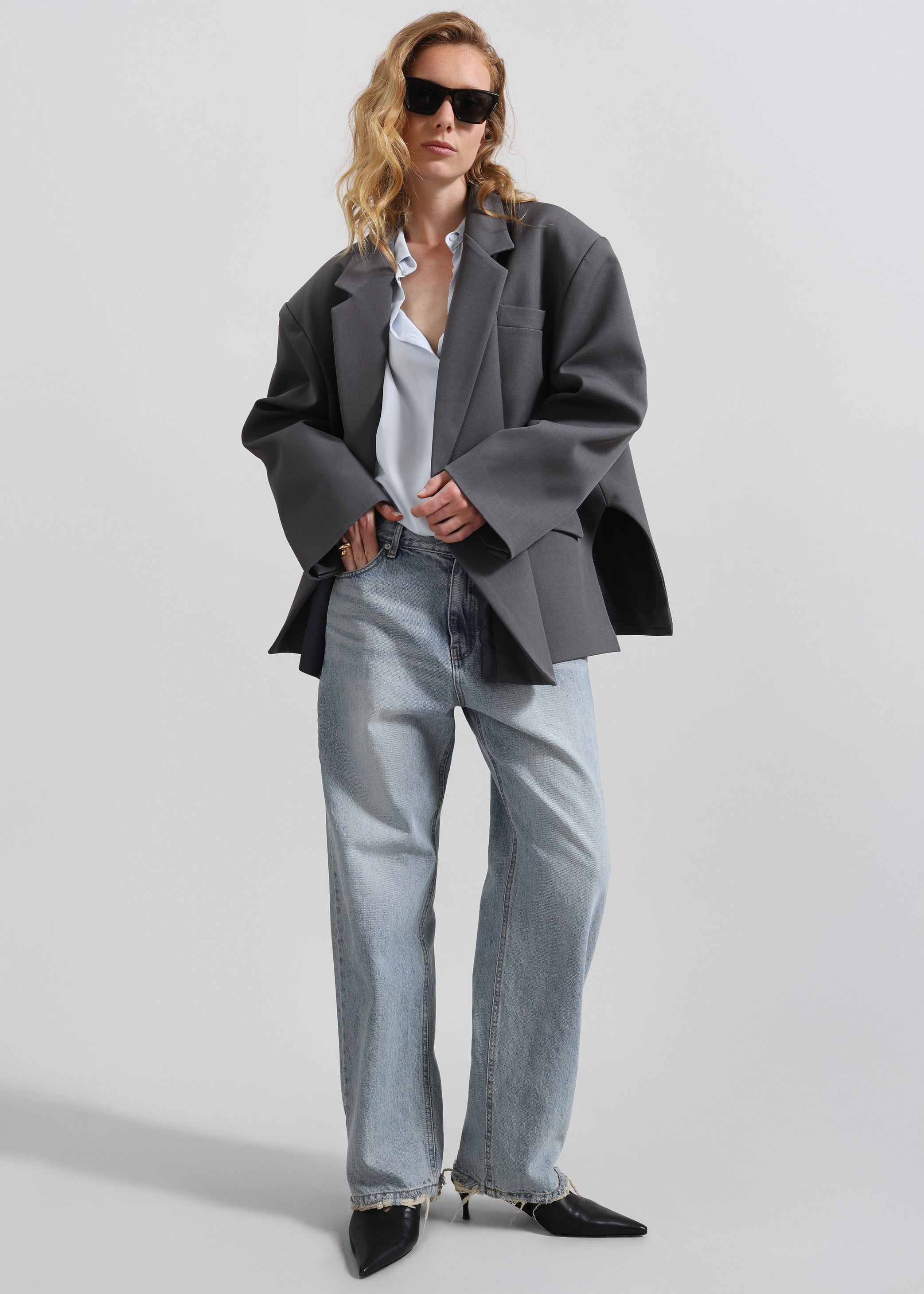 Shop the look image for Tolmer Boxy Wrap Blazer - Storm Grey