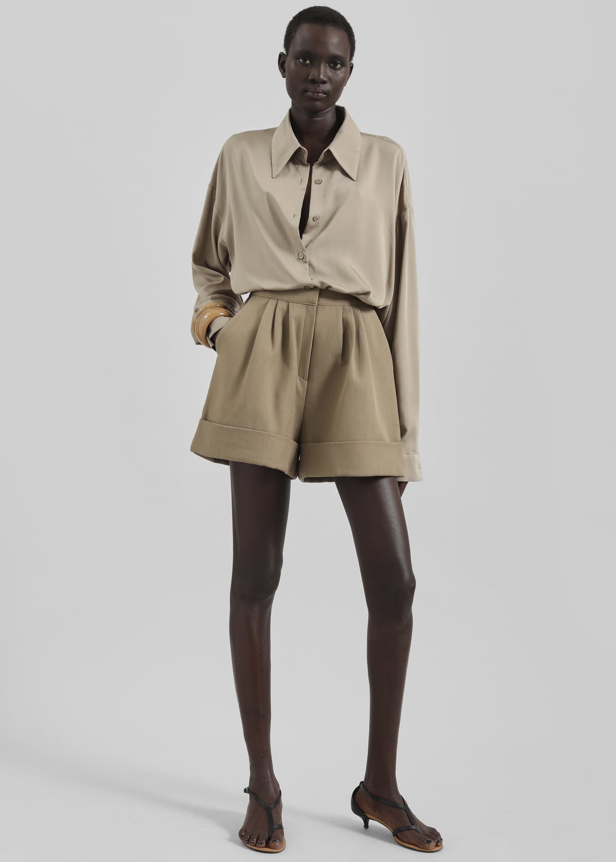 Tolmer Cuffed Shorts - Taupe Melange - 4