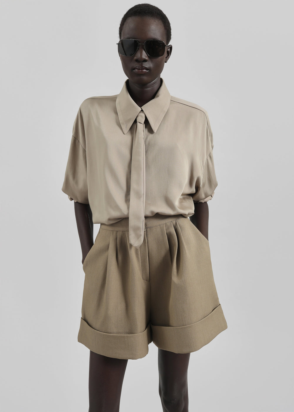 Tolmer Cuffed Shorts - Taupe Melange