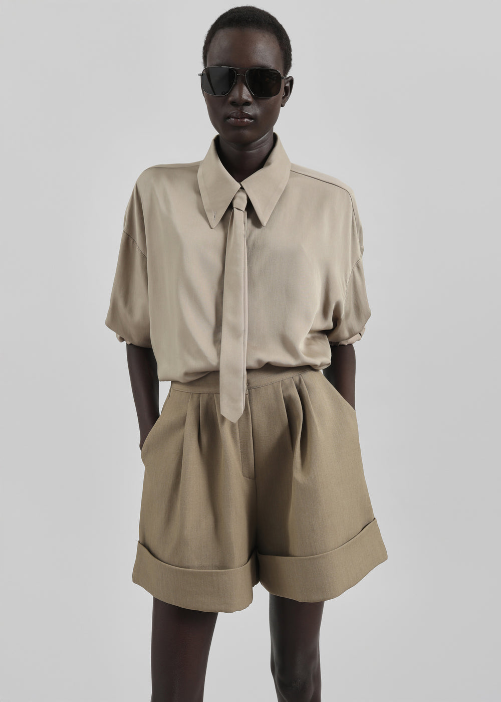 Tolmer Cuffed Shorts - Taupe Melange