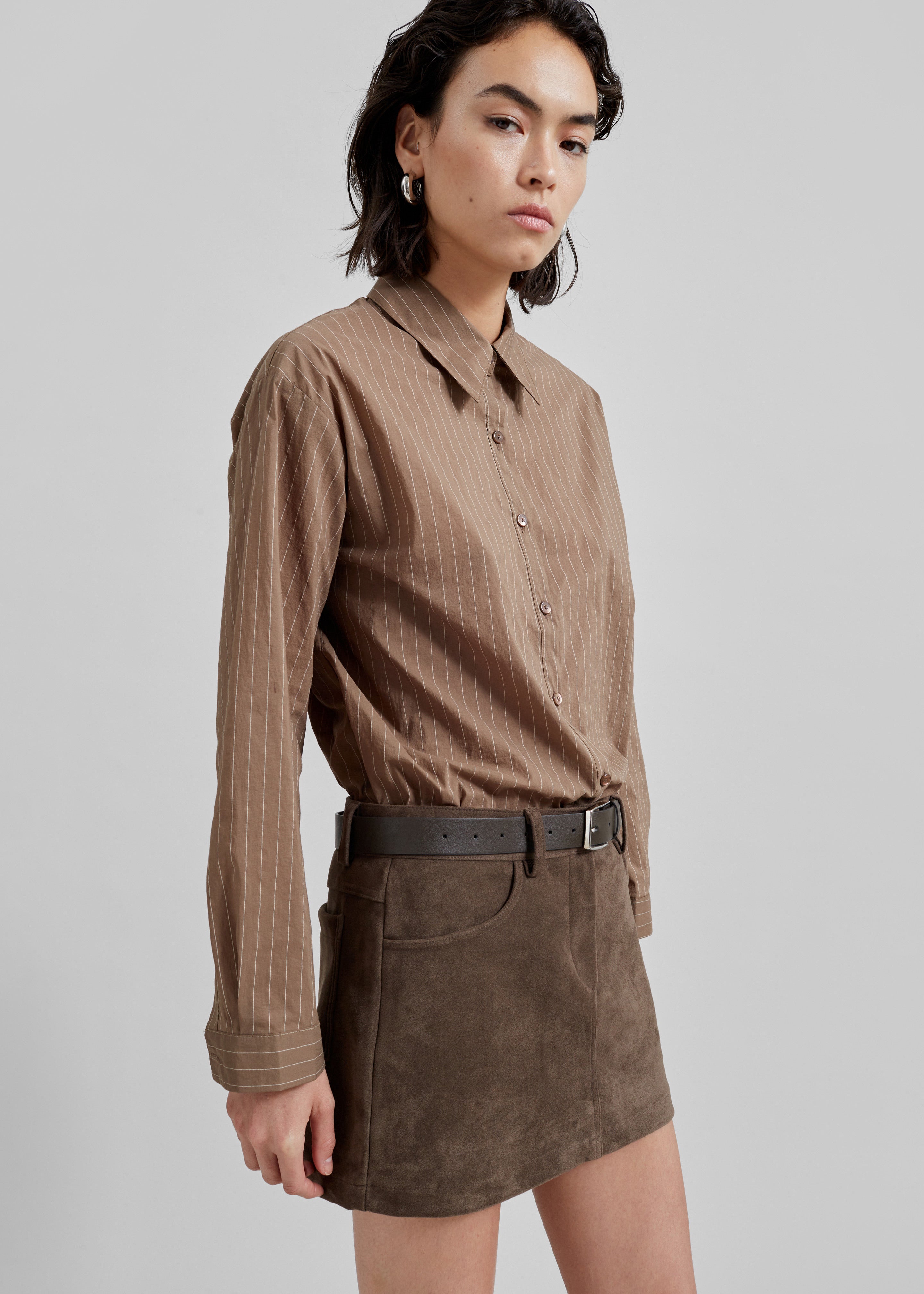 Tolu Shirt - Brown/White Pinstripe - 8