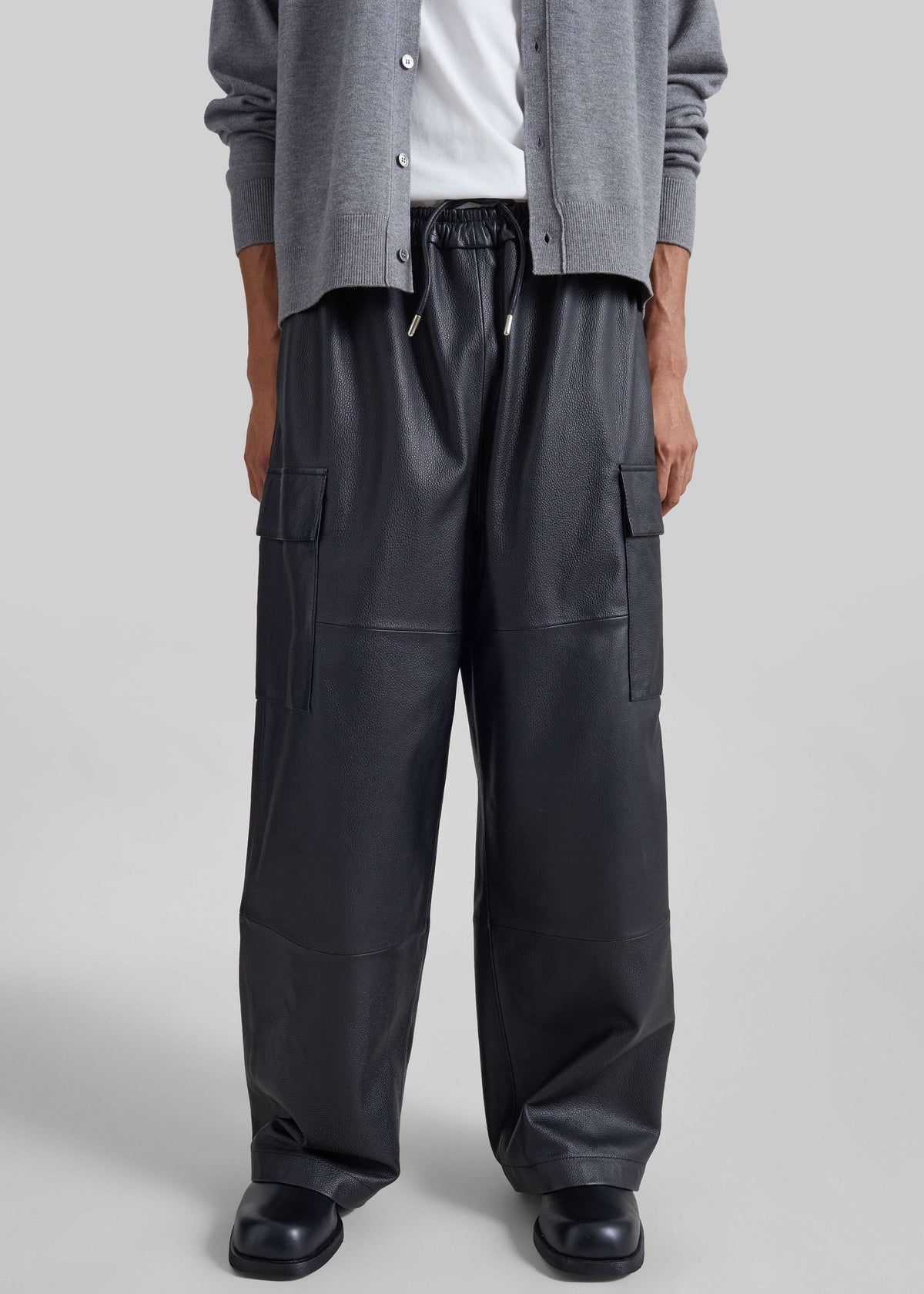 Pantalon cargo Tom en cuir - Noir