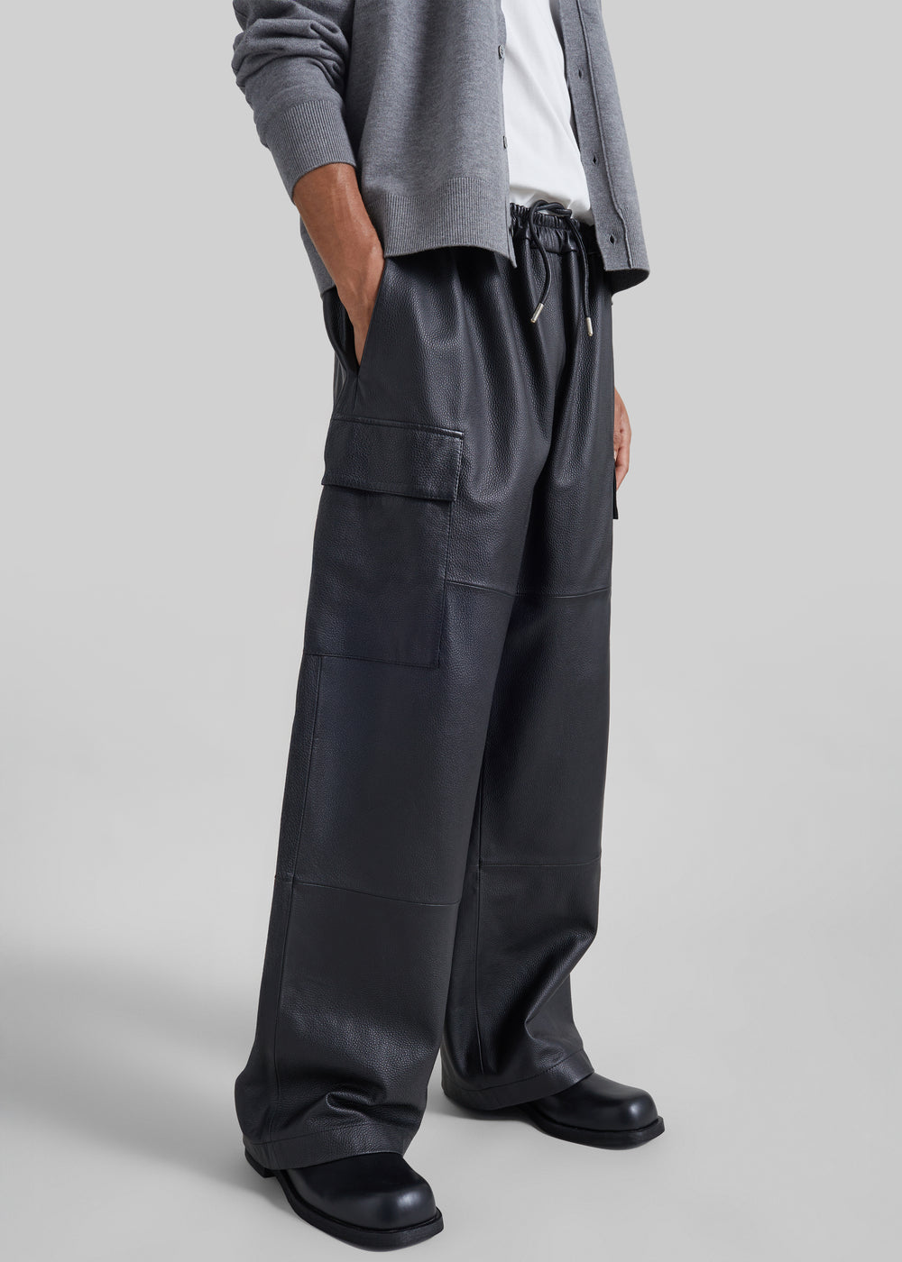 Pantalon cargo Tom en cuir - Noir - 1