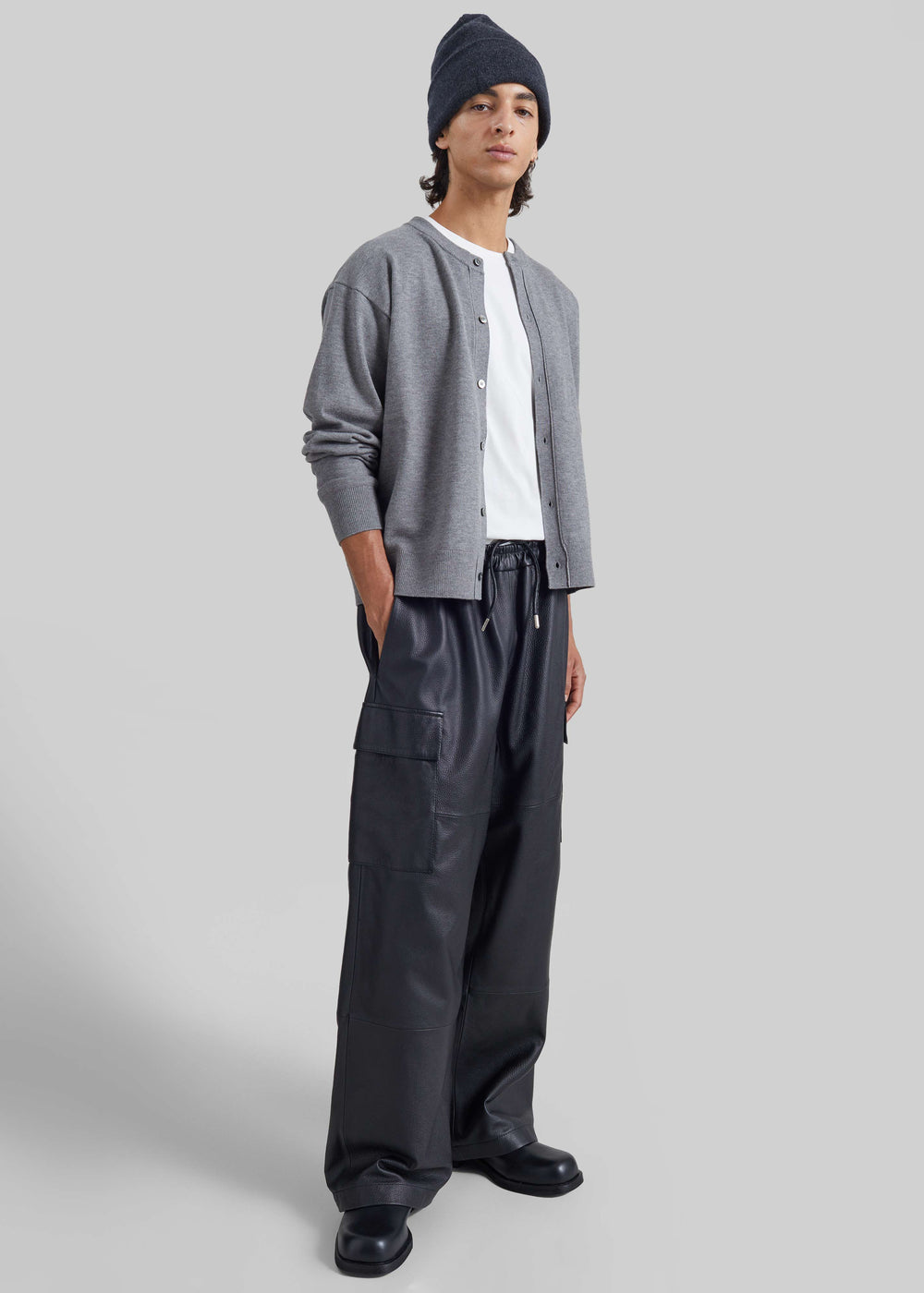 Pantalon cargo Tom en cuir - Noir