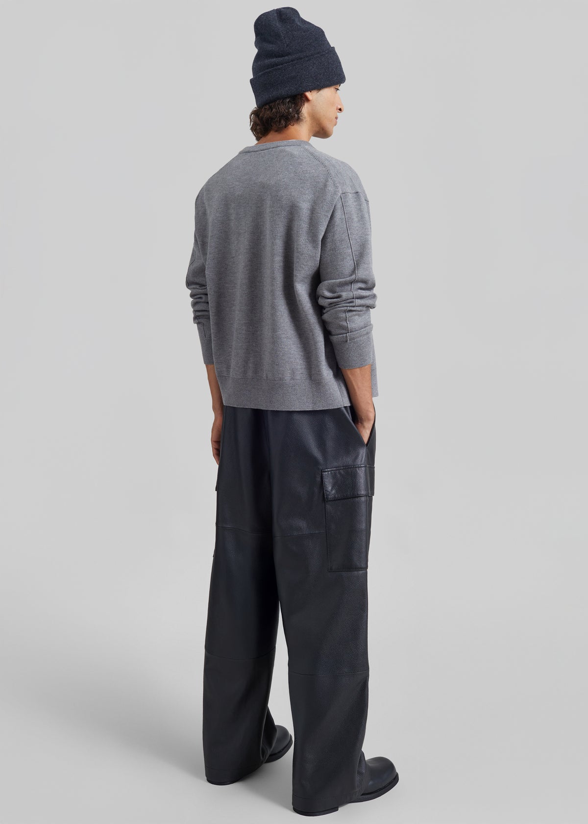 Pantalon cargo Tom en cuir - Noir