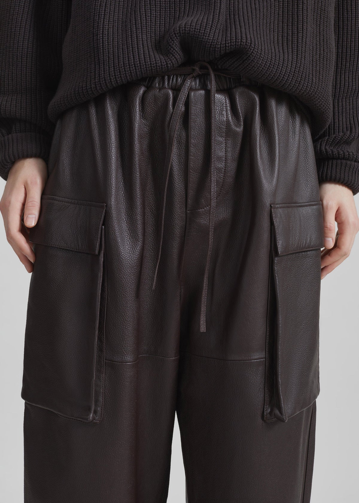 Tom Leather Cargo Pants - Vintage Brown - 3