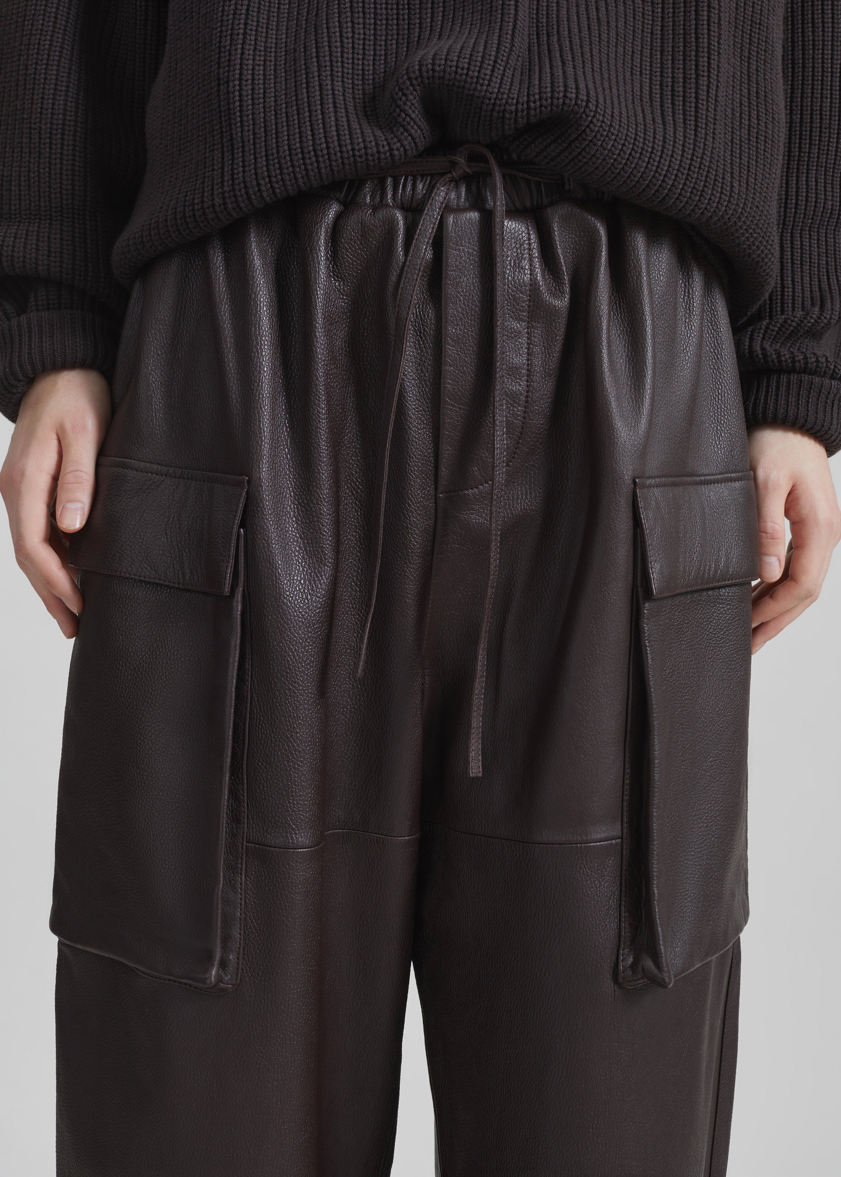 Tom Leather Cargo Pants - Vintage Brown - 3