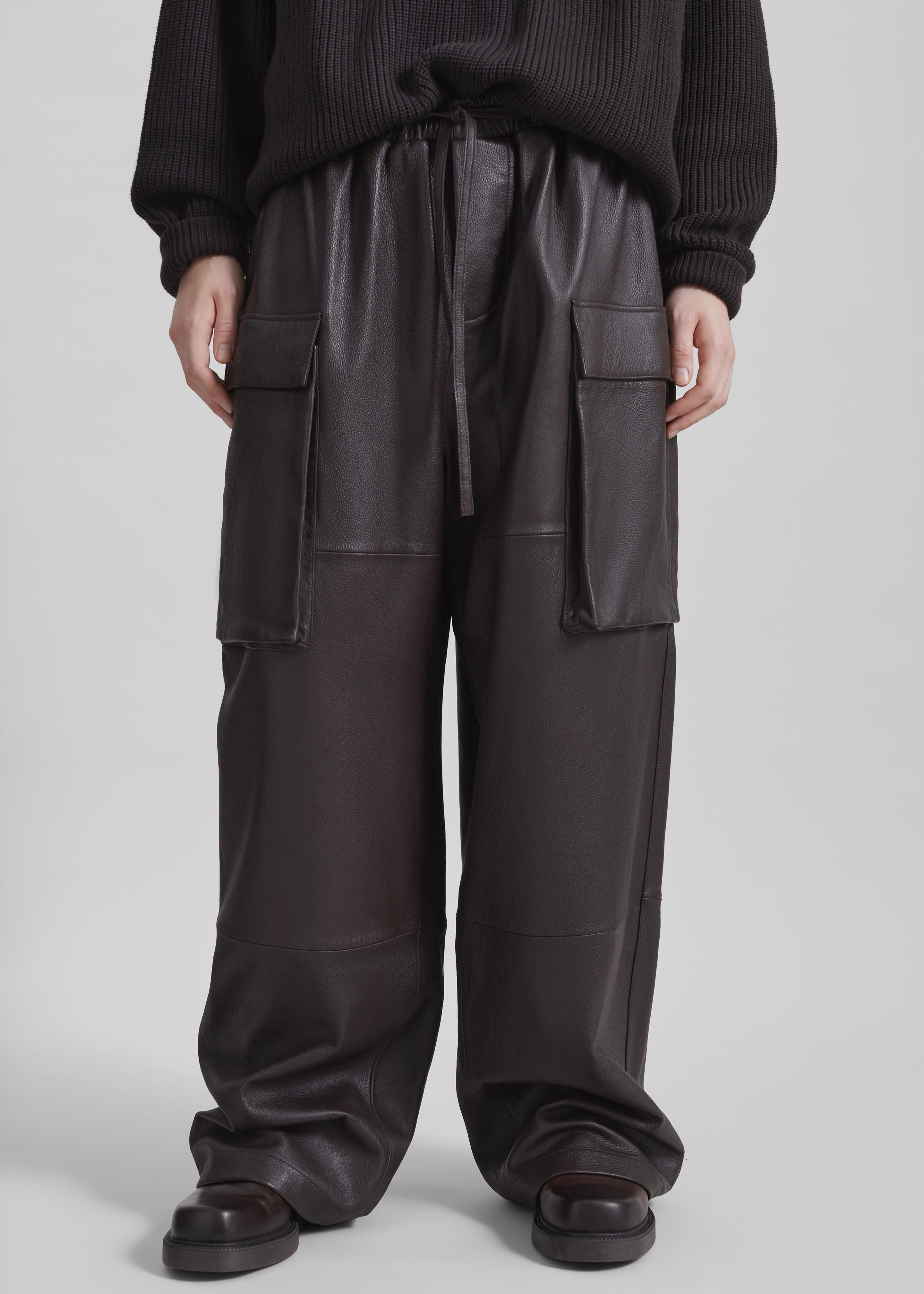 Tom Leather Cargo Pants - Vintage Brown - 5