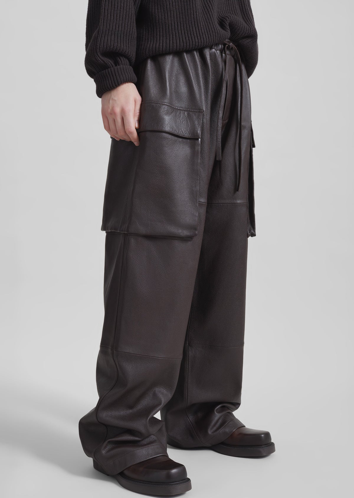 Tom Leather Cargo Pants - Vintage Brown - 2