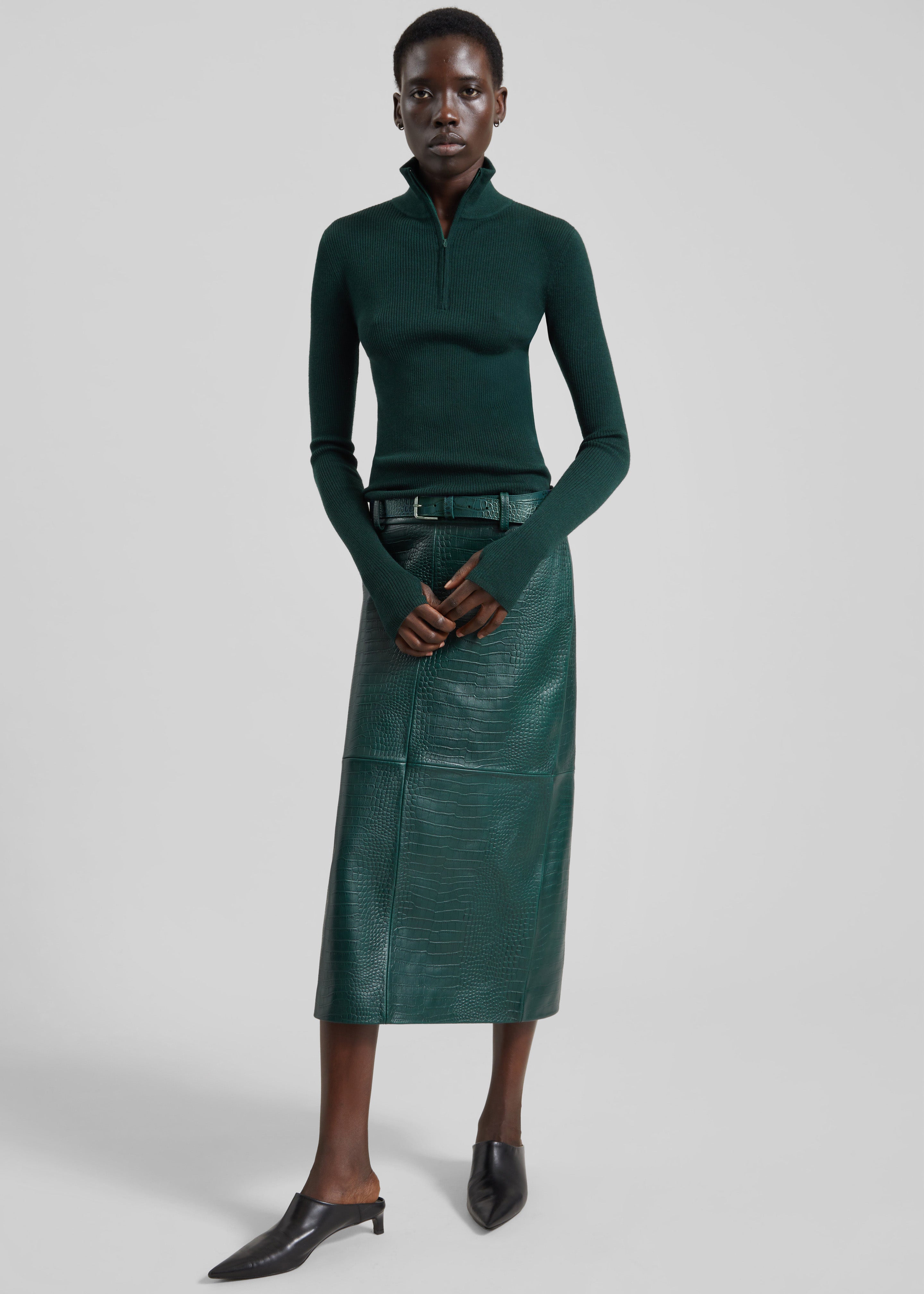 Toni Croc Leather Belt - Bottle Green - 3