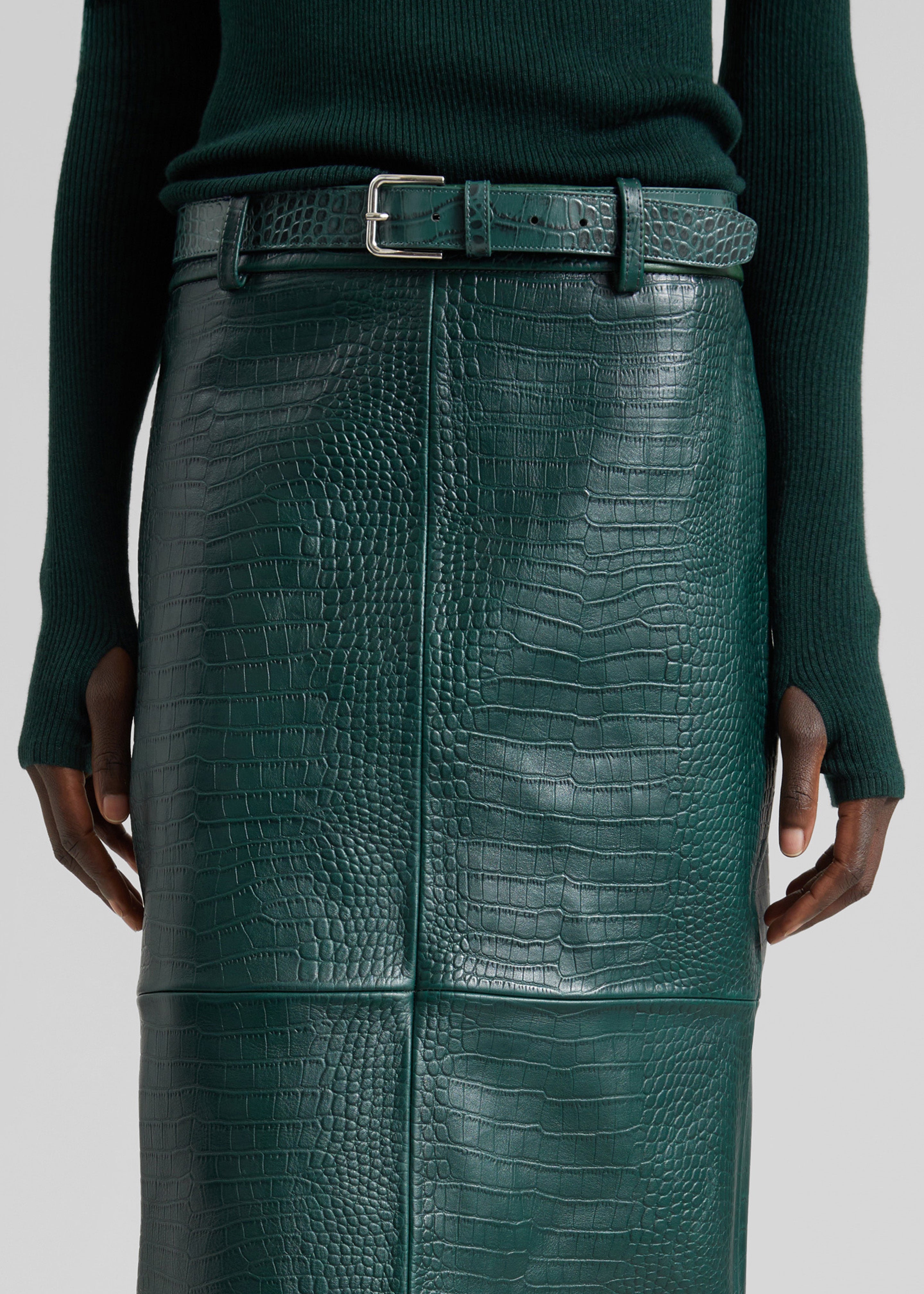 Toni Croc Leather Belt - Bottle Green - 2