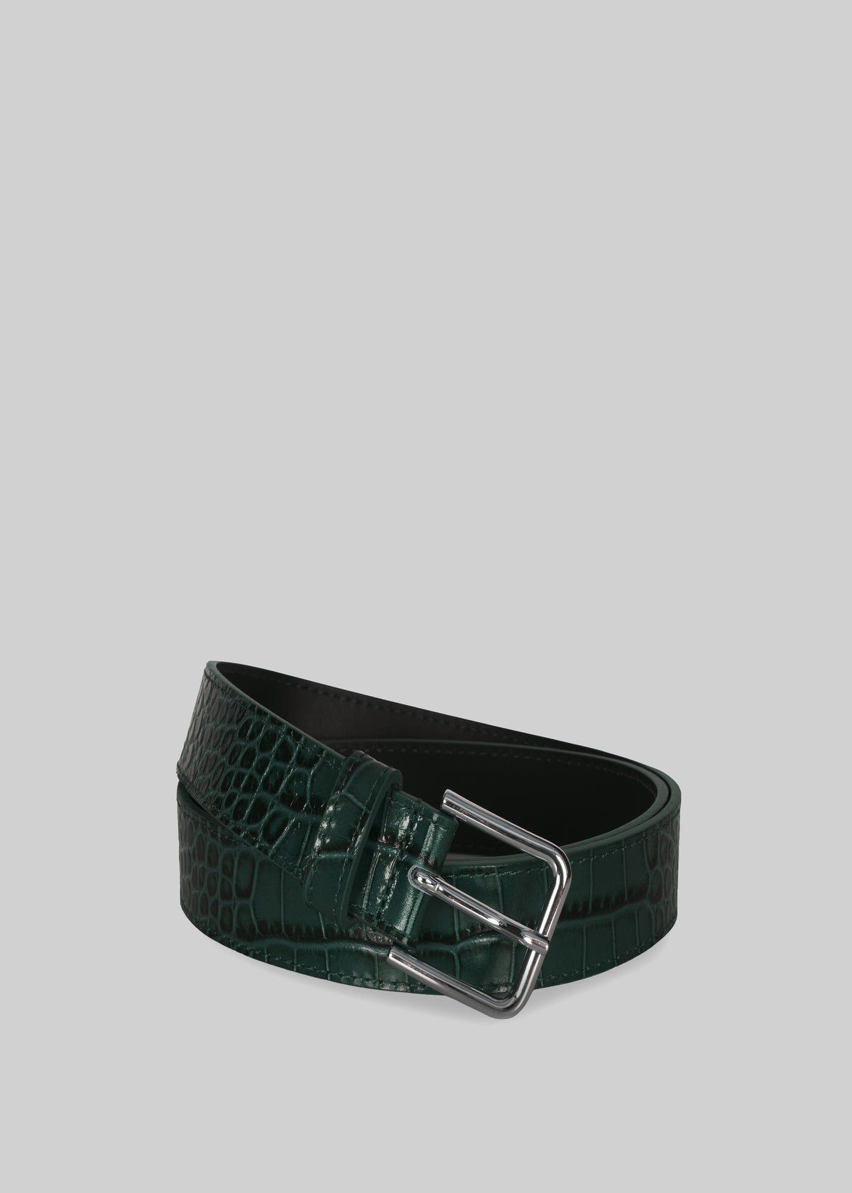 Toni Croc Leather Belt - Bottle Green - 1