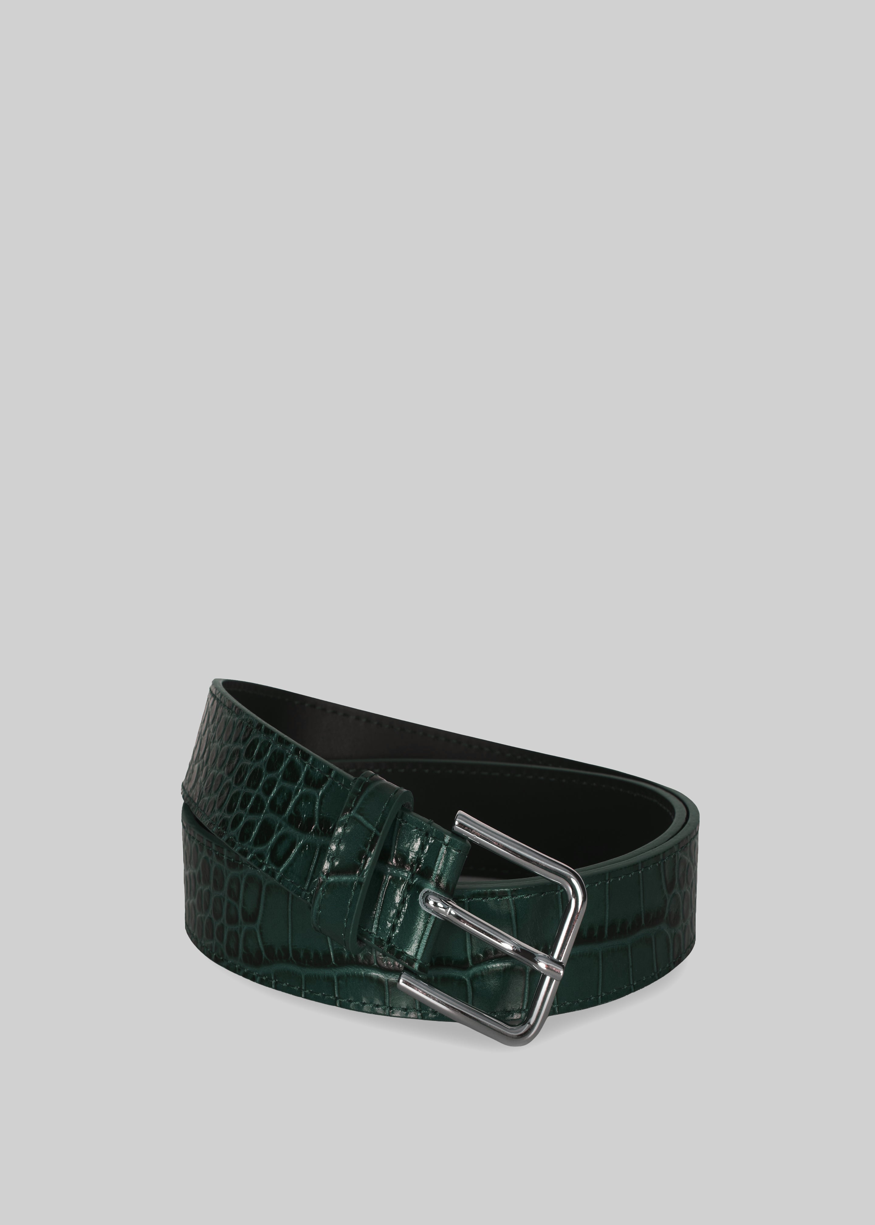 Toni Croc Leather Belt - Bottle Green - 1