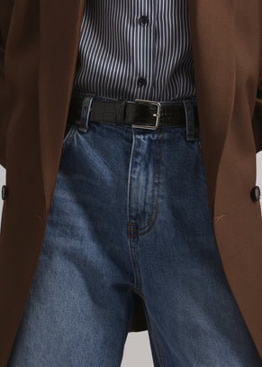 Toni Croc Patent Leather Belt - Black/Silver