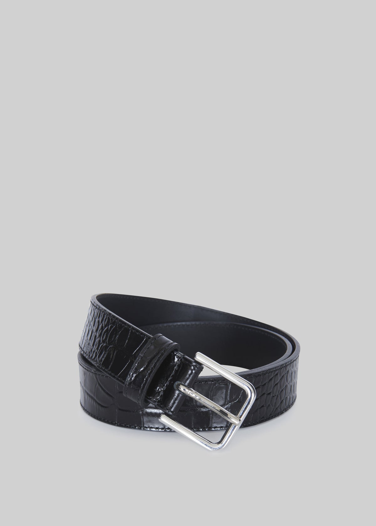Ceinture Toni en cuir verni effet croco - Noir/Argent