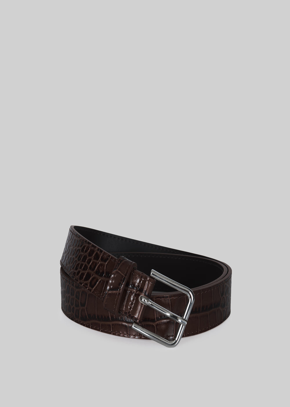 Toni Croc Patent Leather Belt - Brown/Silver