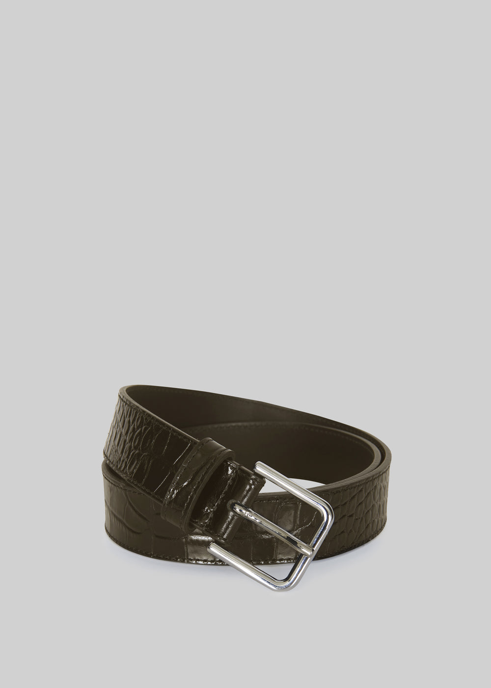 Toni Croc Patent Leather Belt - Olive/Silver