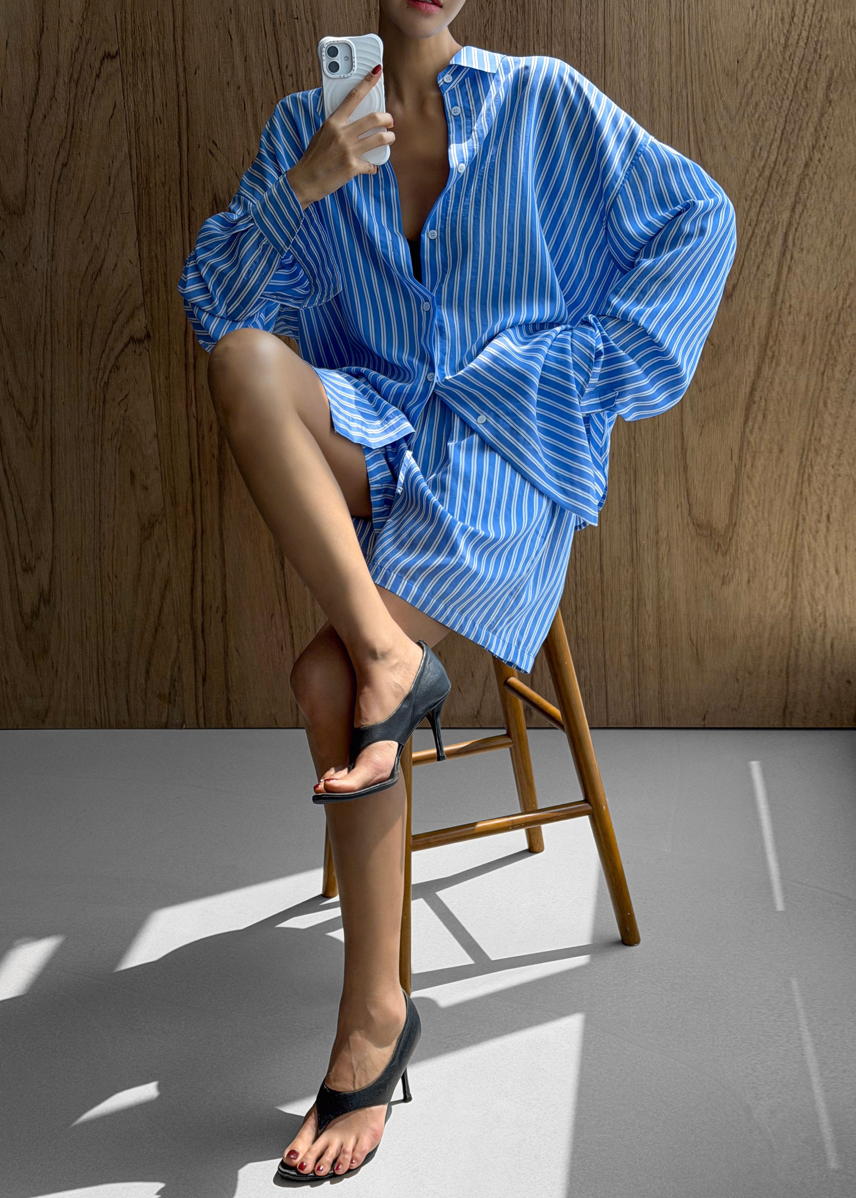 Toscane Oversized Shirt - Blue/White Stripe - 4